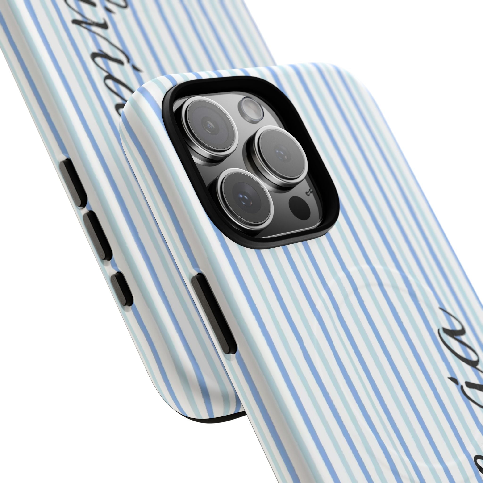 Personalized Light Blue Striped Tough Magnetic Phone Case
