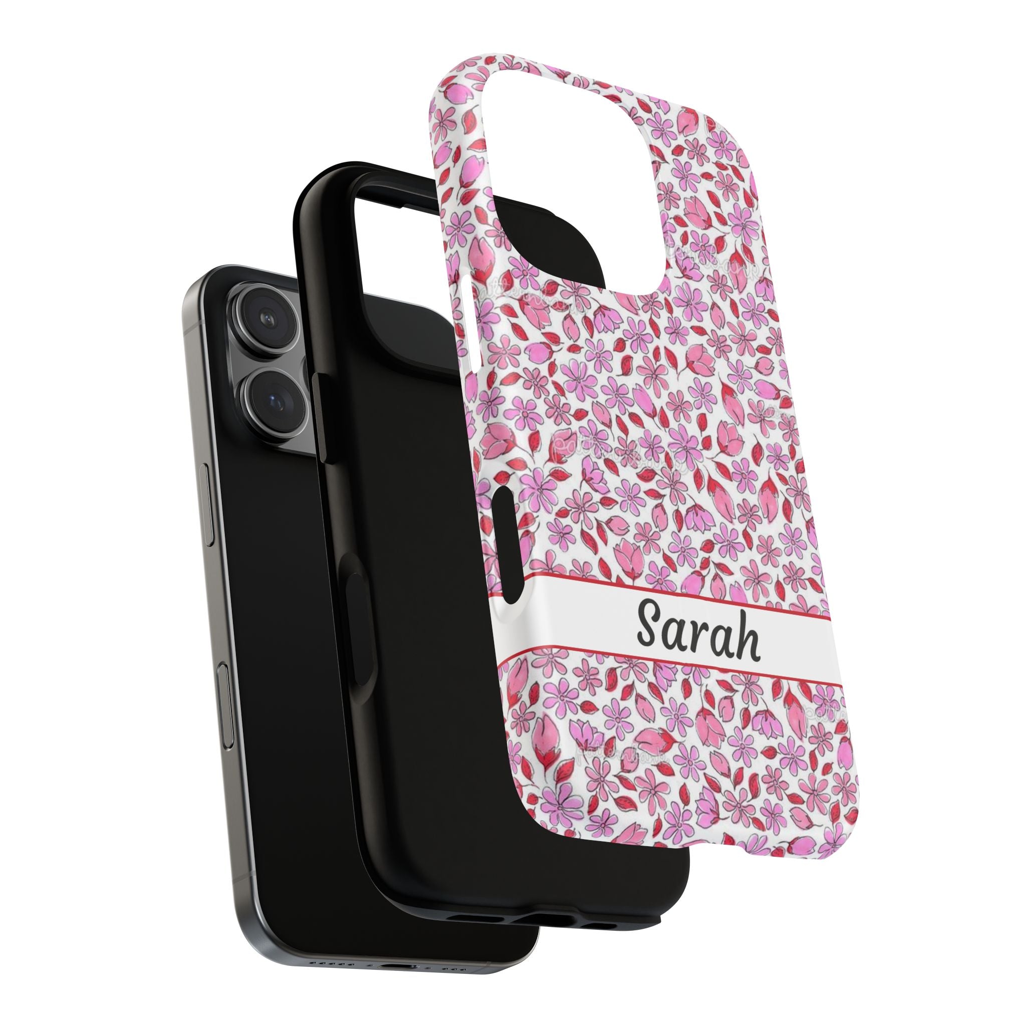 Personalizable Red and Pink Floral Tough Magnetic Case Customizable Phone Case