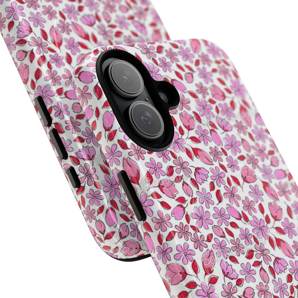 Personalizable Red and Pink Floral Tough Magnetic Case Customizable Phone Case