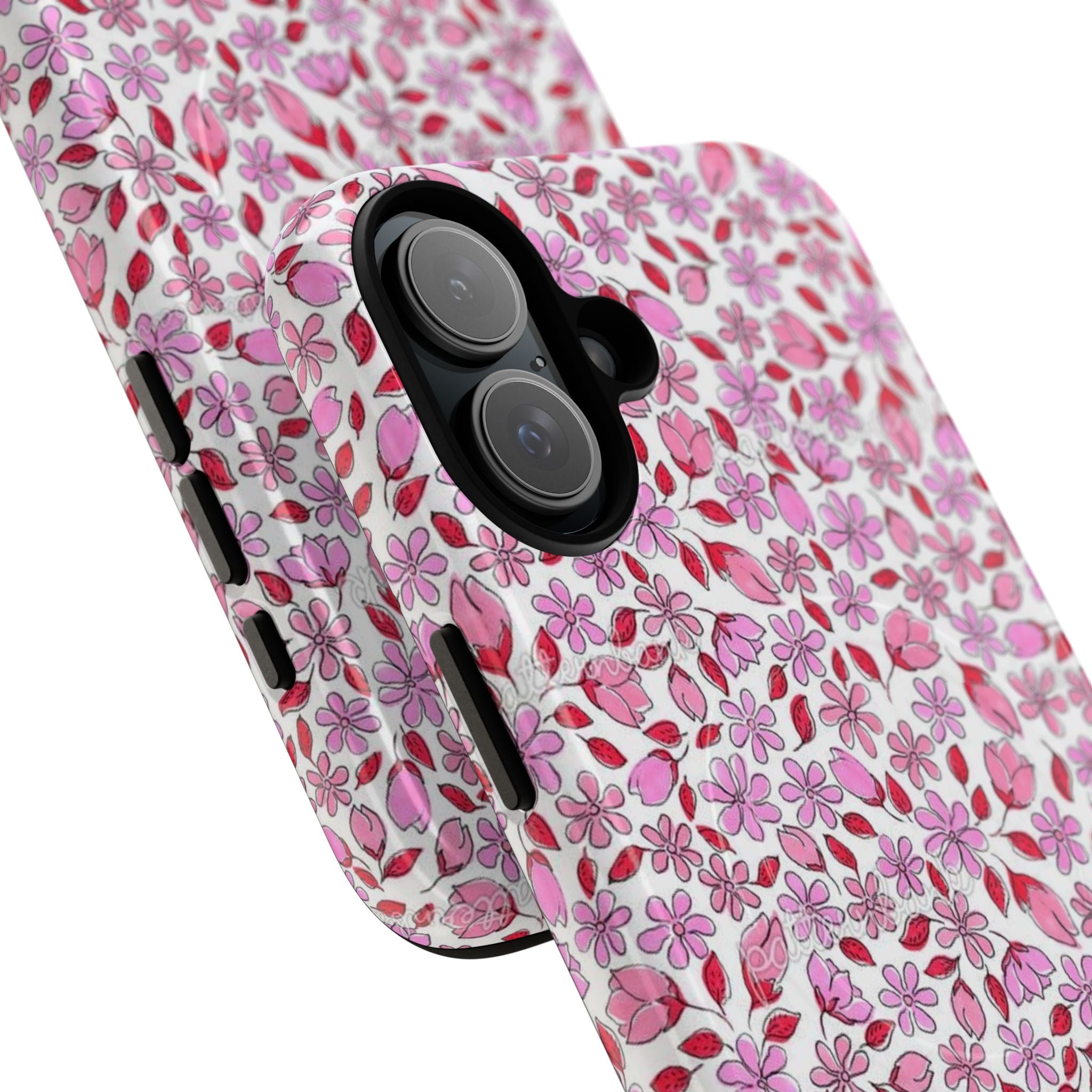 Personalizable Red and Pink Floral Tough Magnetic Case Customizable Phone Case