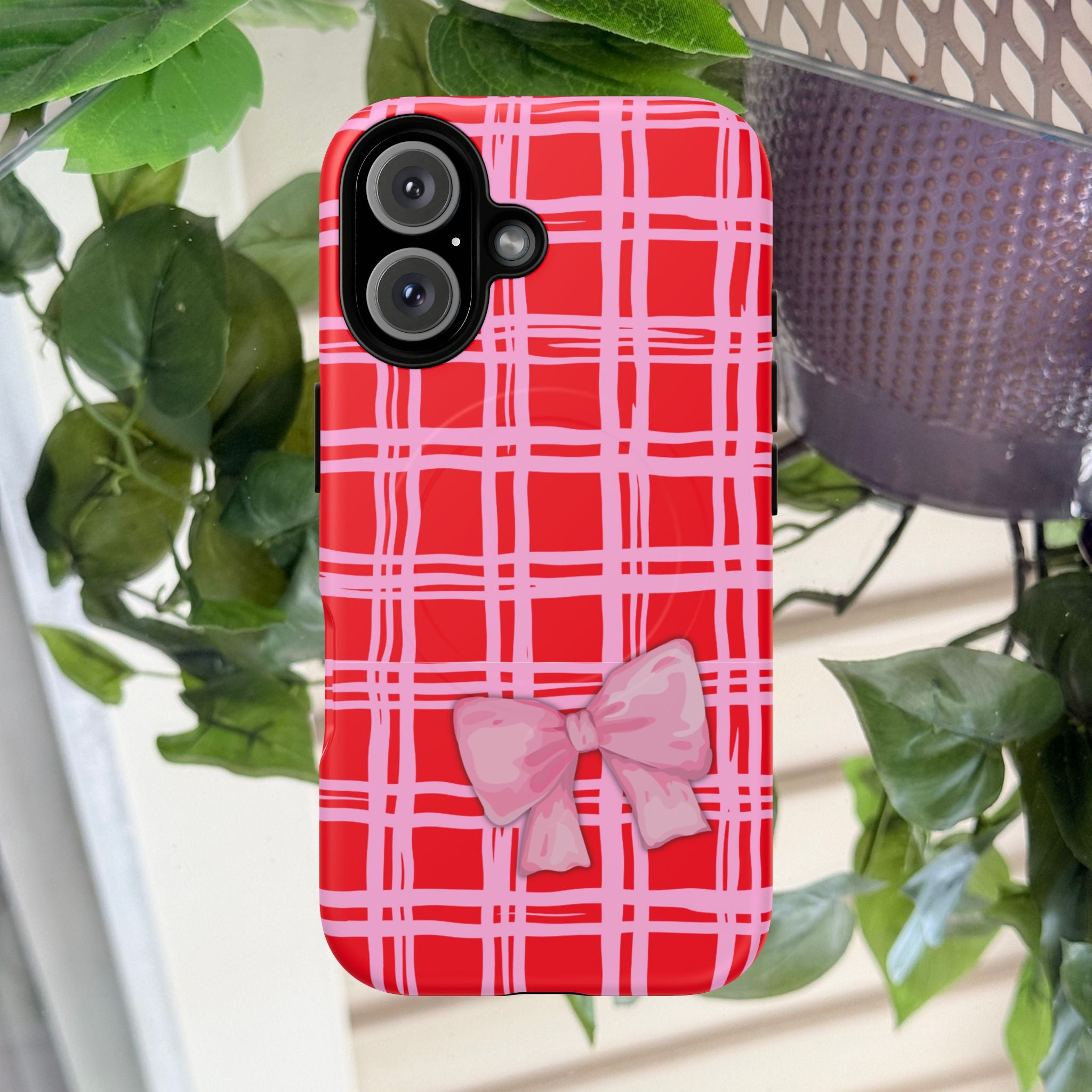 Pink Bow Red & Pink Pattern Tough Magnetic Case