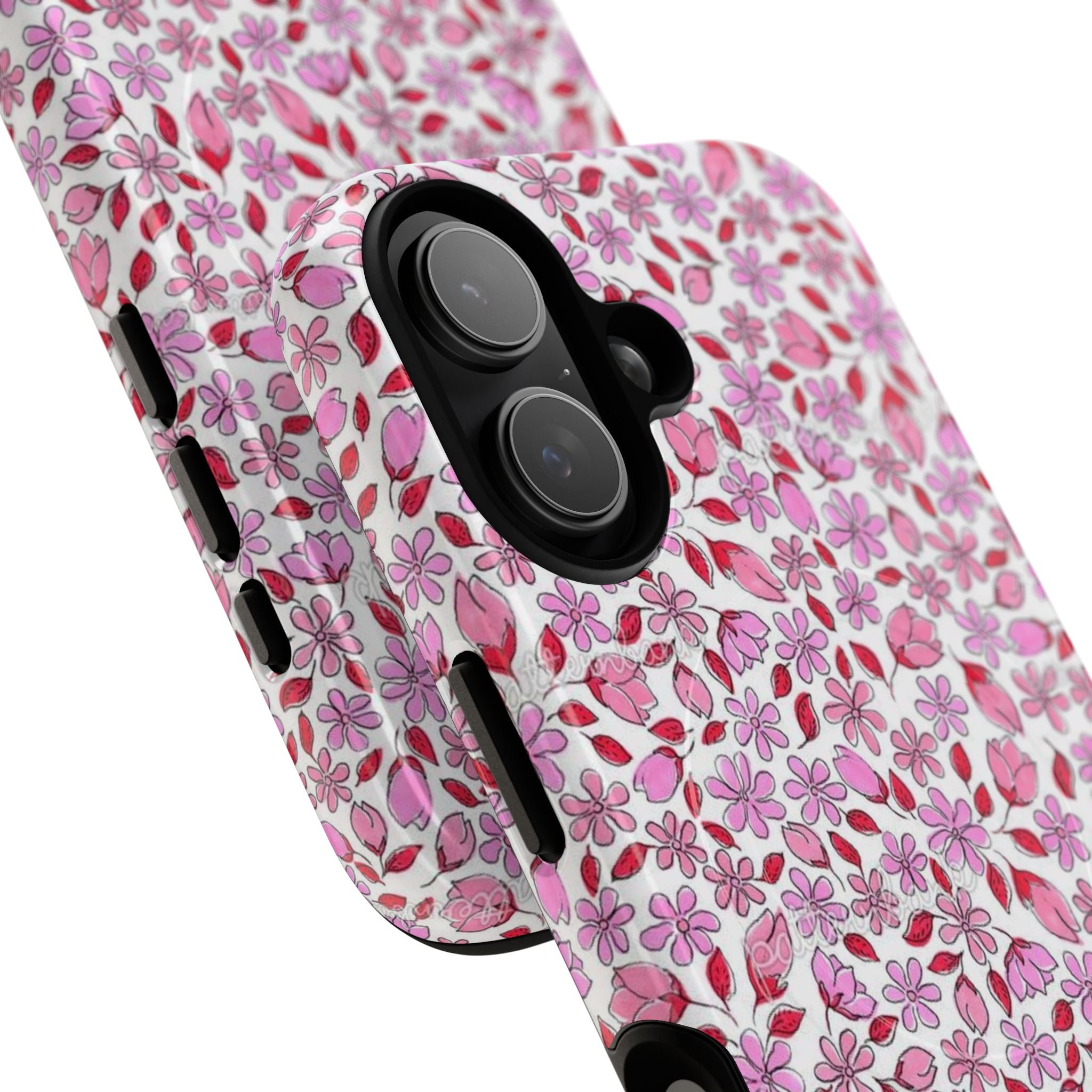Personalizable Red and Pink Floral Tough Magnetic Case Customizable Phone Case