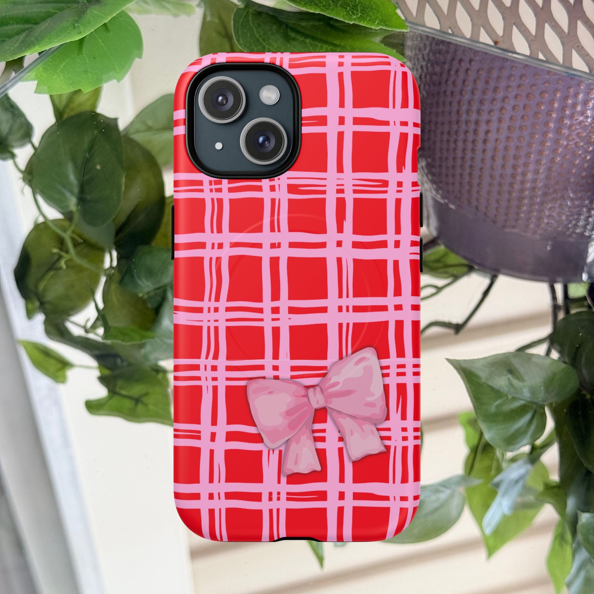 Pink Bow Red & Pink Pattern Tough Magnetic Case