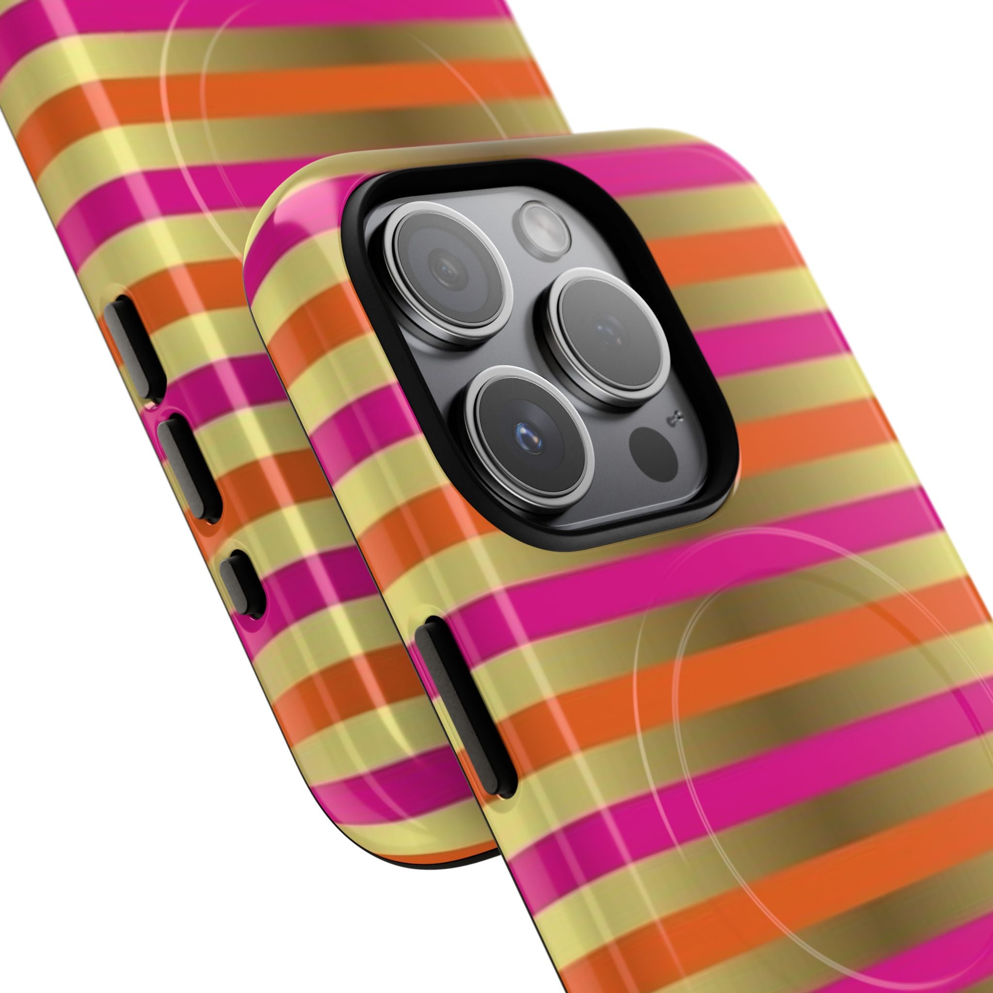 Bright Pink & Orange Striped Foil Gold Magnetic Phone Case