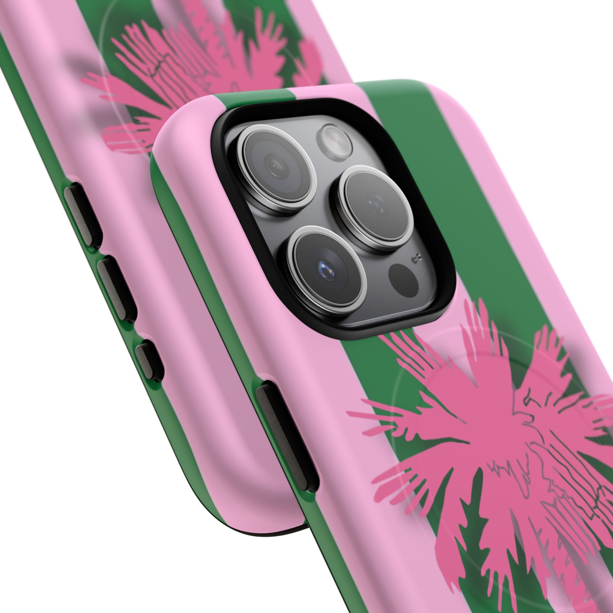 Preppy Pink & Green Striped Palm Magnetic Phone Case