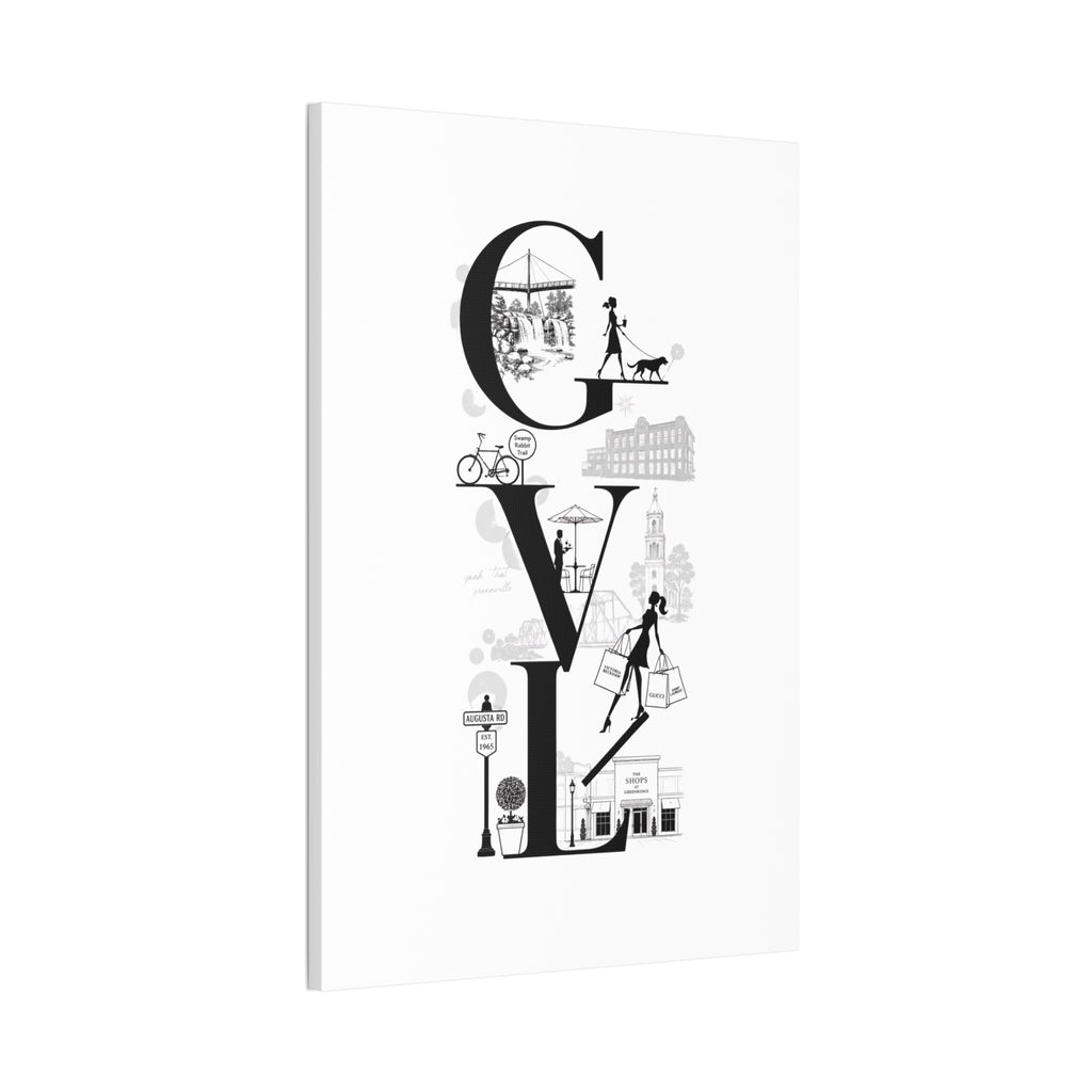 Greenville SC City Vibes Canvas Wall Art  ‘GVL’ Fashion & Travel Silhouette Print