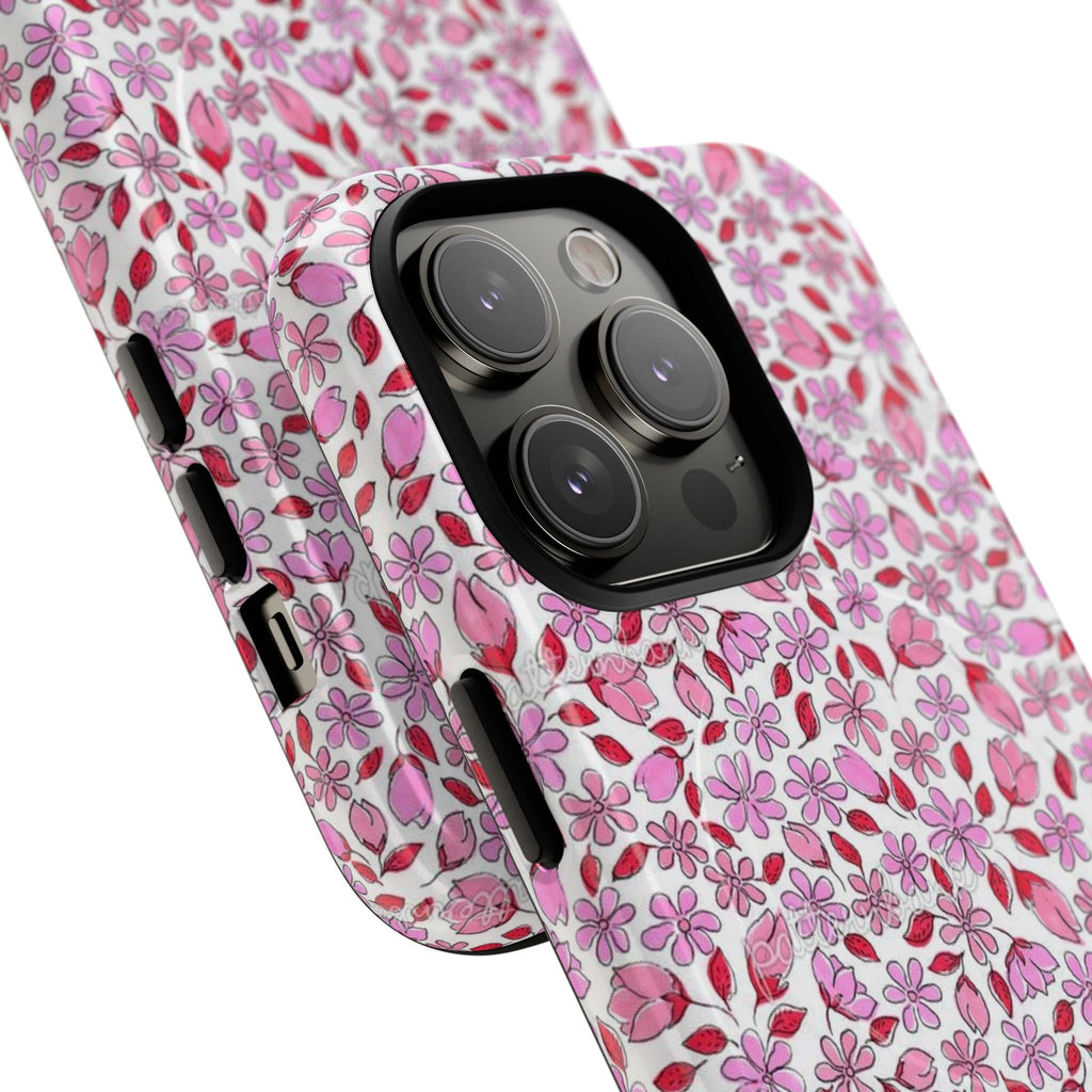 Personalizable Red and Pink Floral Tough Magnetic Case Customizable Phone Case