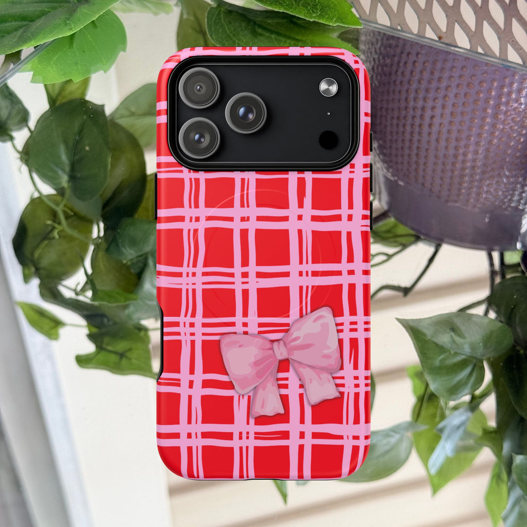 Pink Bow Red & Pink Pattern Tough Magnetic Case