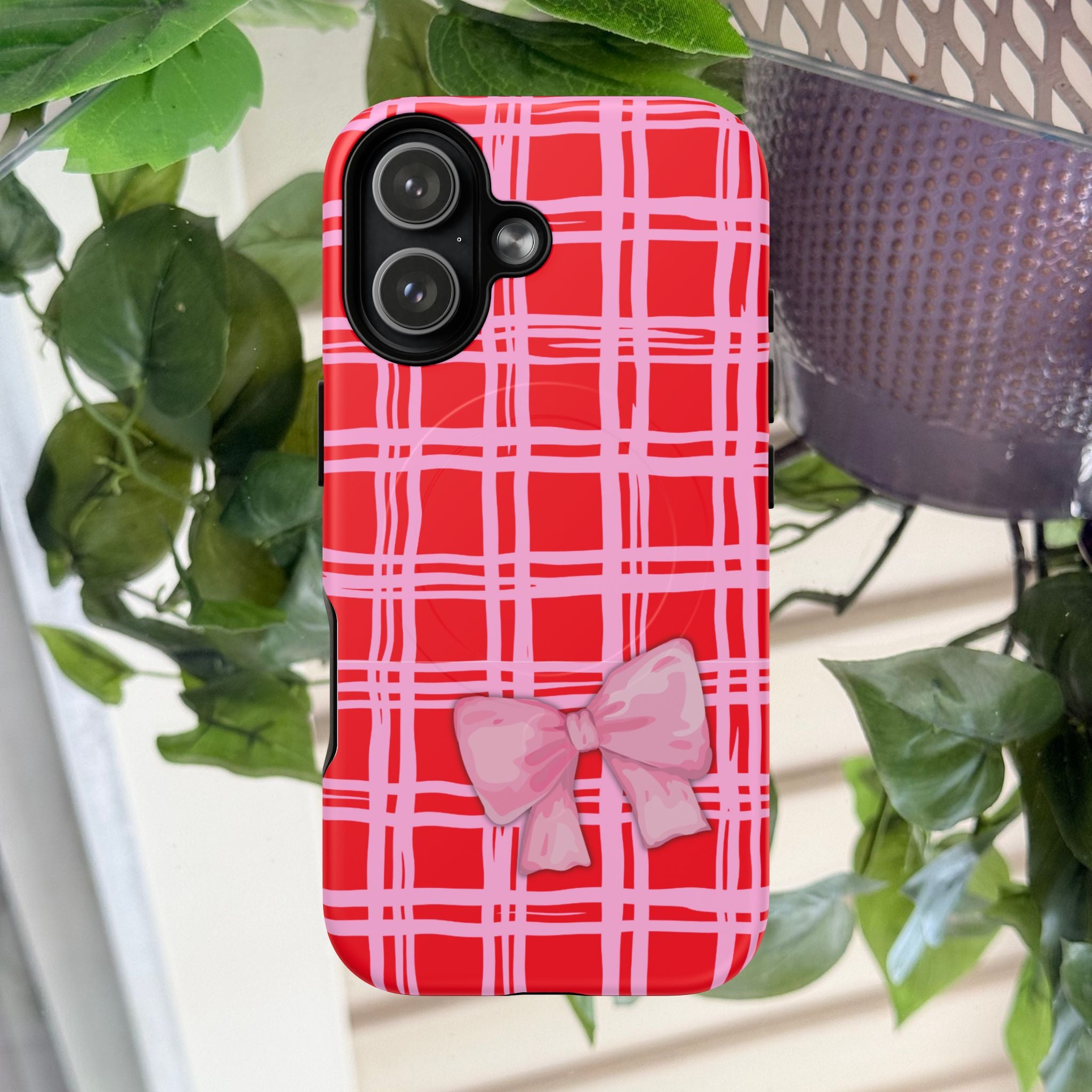 Pink Bow Red & Pink Pattern Tough Magnetic Case