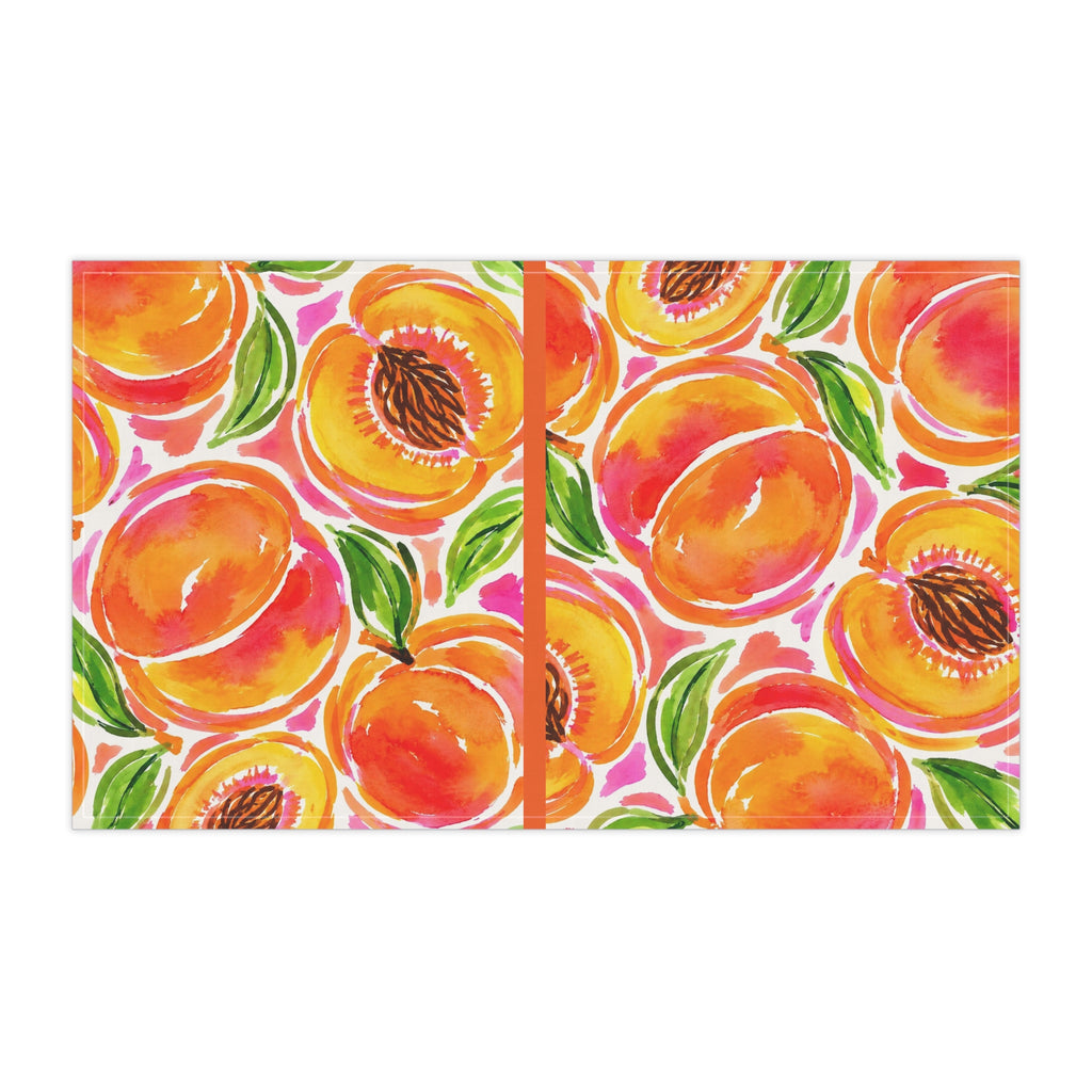 Peach Watercolor Cotton Tea Towel Bright Summer Kitchen Hand Towel