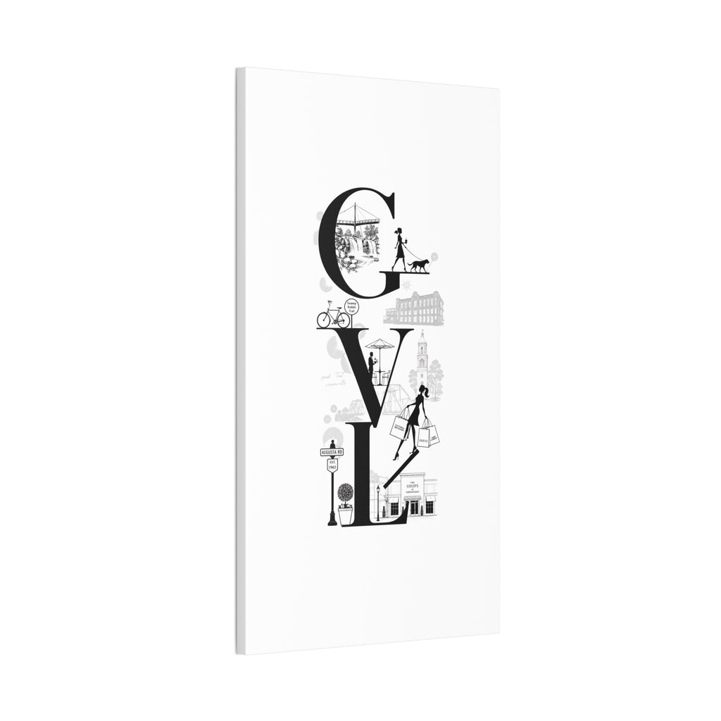 Greenville SC City Vibes Canvas Wall Art  ‘GVL’ Fashion & Travel Silhouette Print
