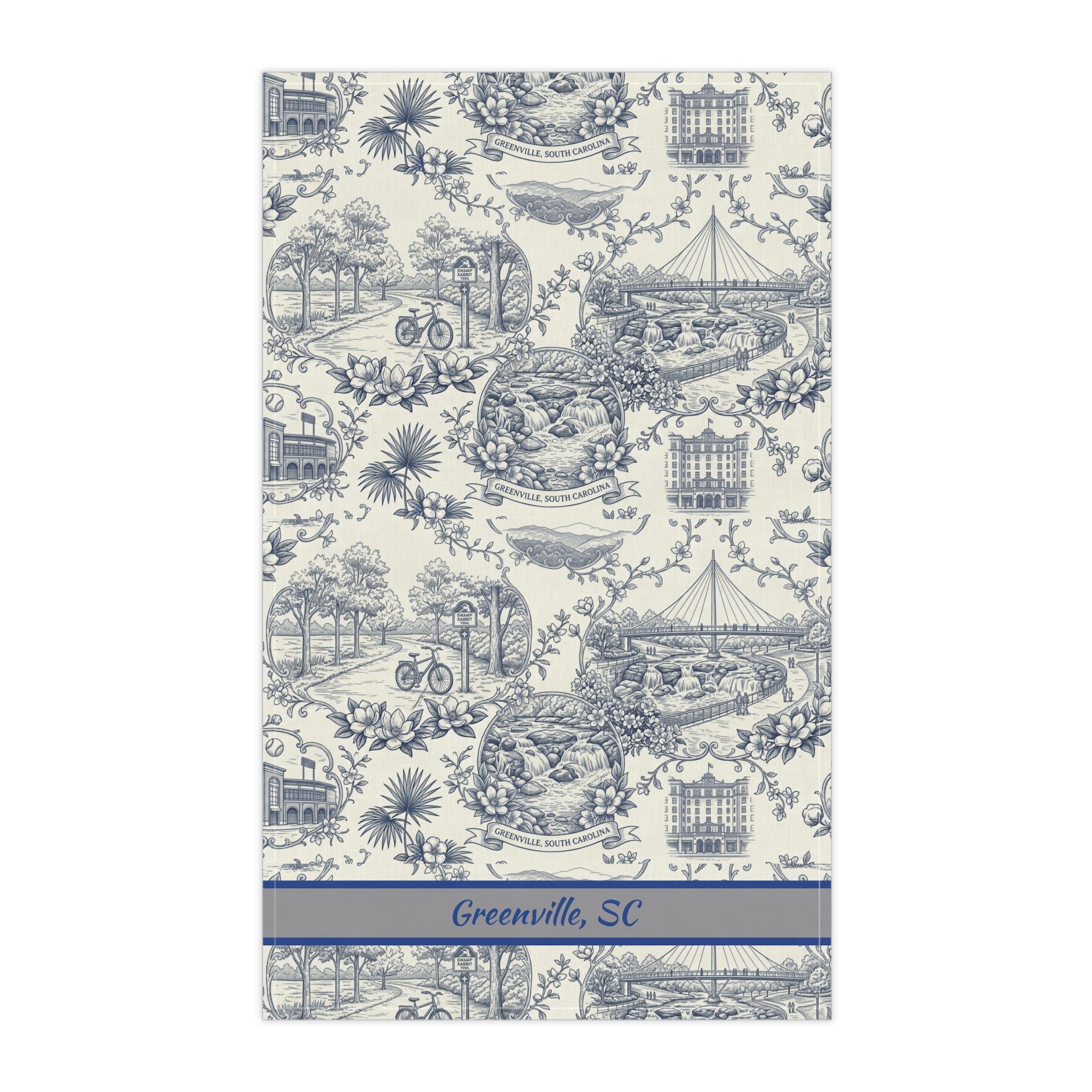 Greenville, SC Toile Kitchen Towel — Decorative Cotton-Poly Tea Towel