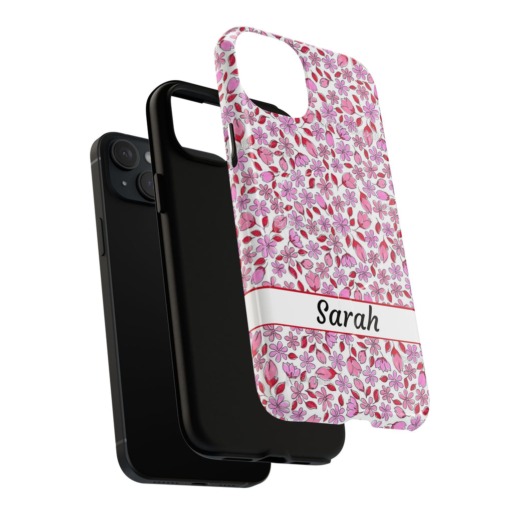 Personalizable Red and Pink Floral Tough Magnetic Case Customizable Phone Case