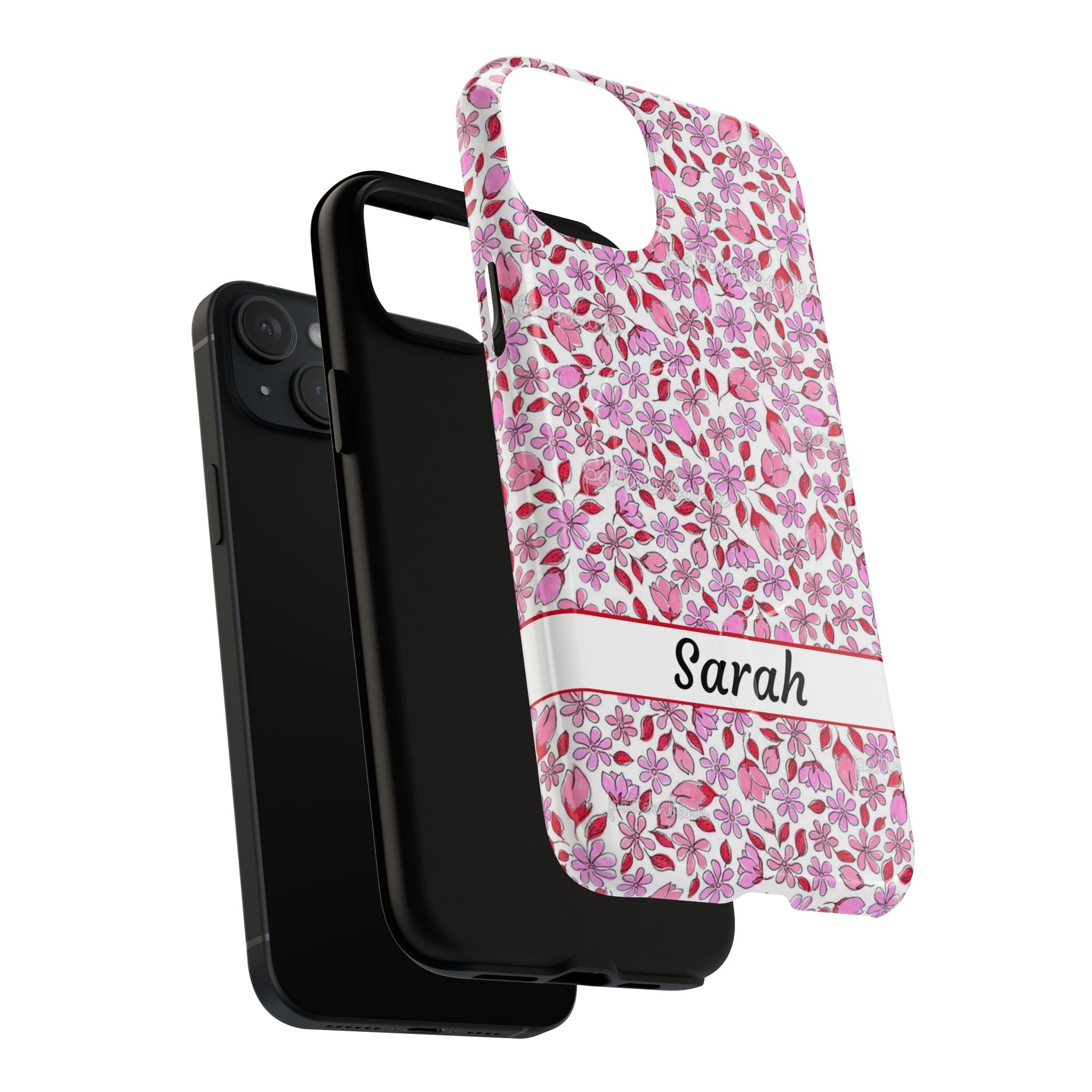 Personalizable Red and Pink Floral Tough Magnetic Case Customizable Phone Case