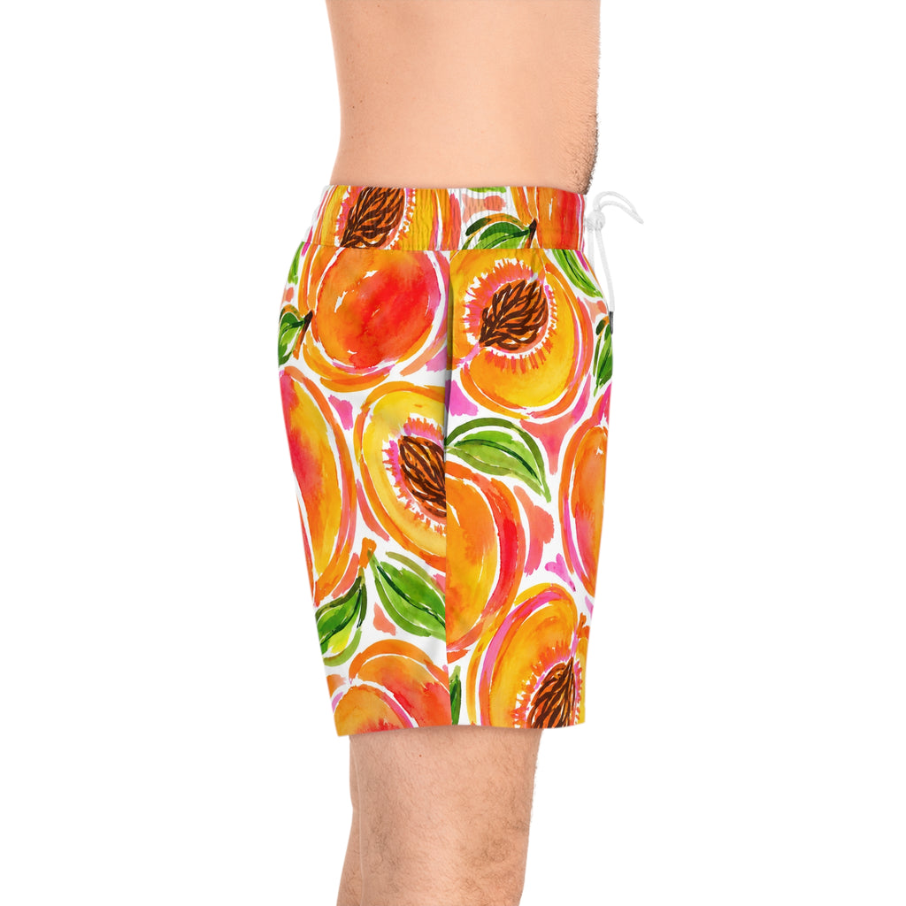 Peach Print Swim Shorts Men's Tropical Watercolor Beach Trunks