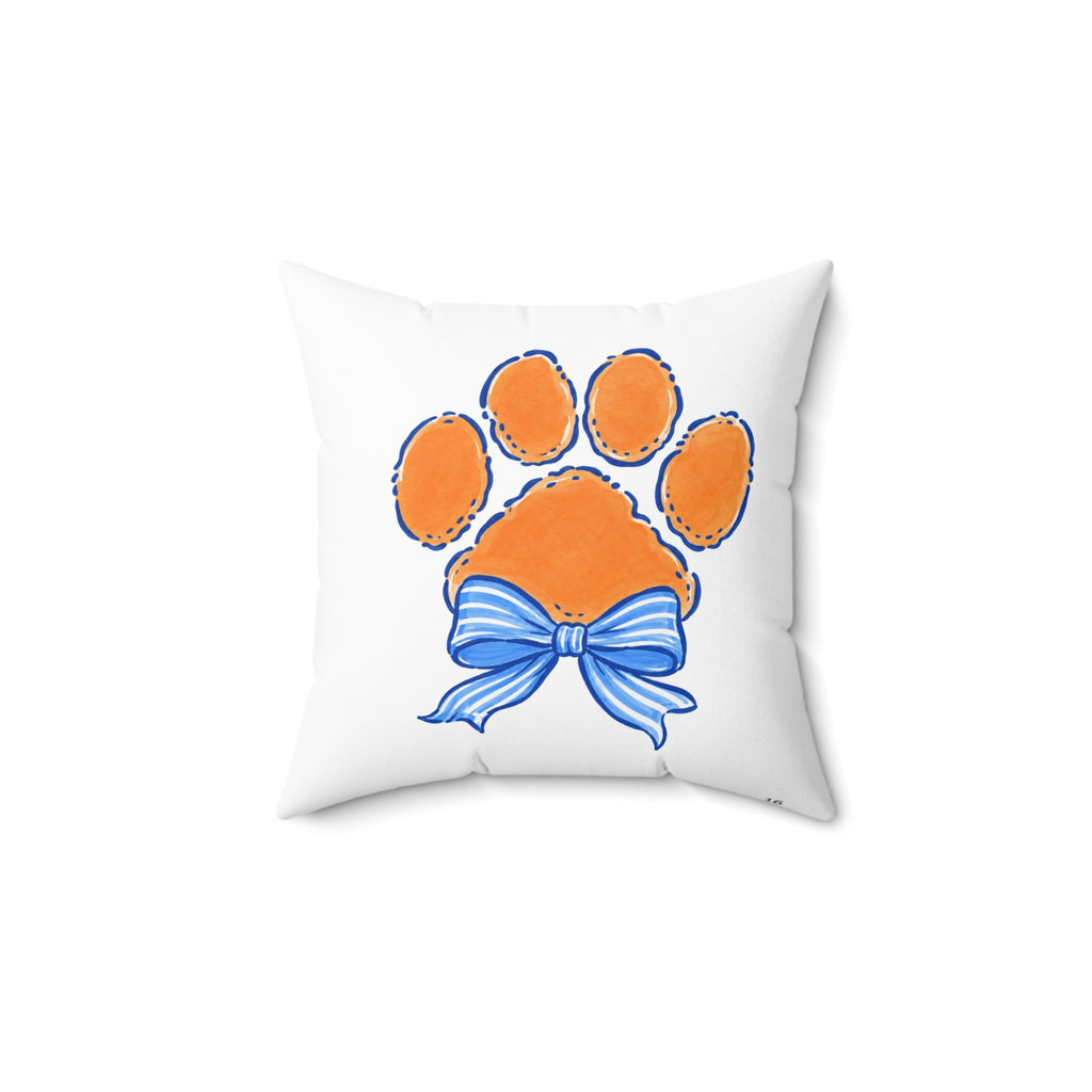 Preppy Blue Striped Bow Tiger Paw Pillow