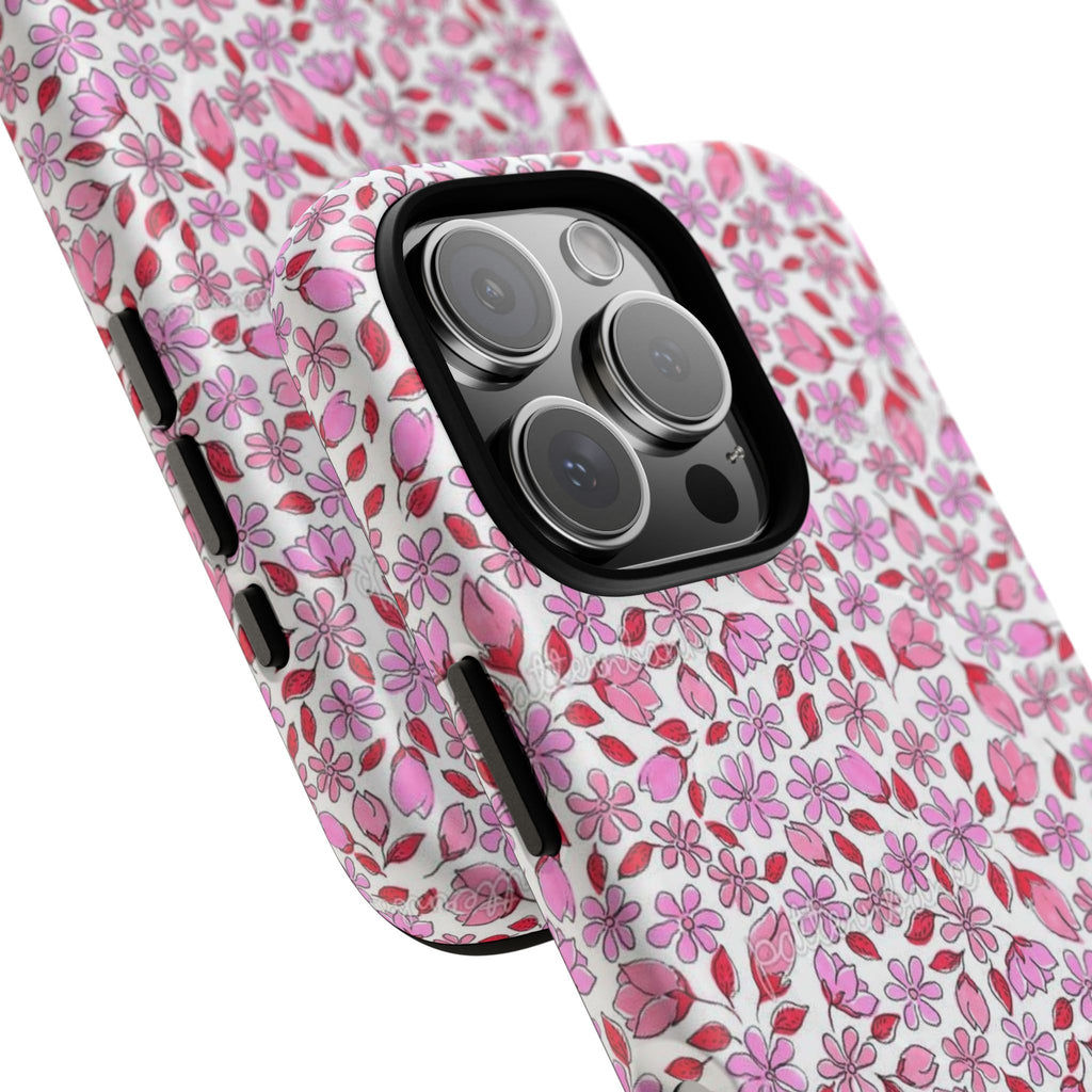 Personalizable Red and Pink Floral Tough Magnetic Case Customizable Phone Case