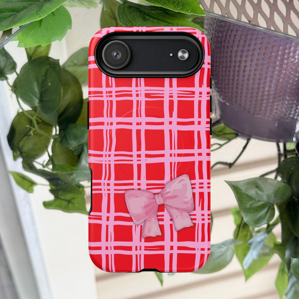 Pink Bow Red & Pink Pattern Tough Magnetic Case