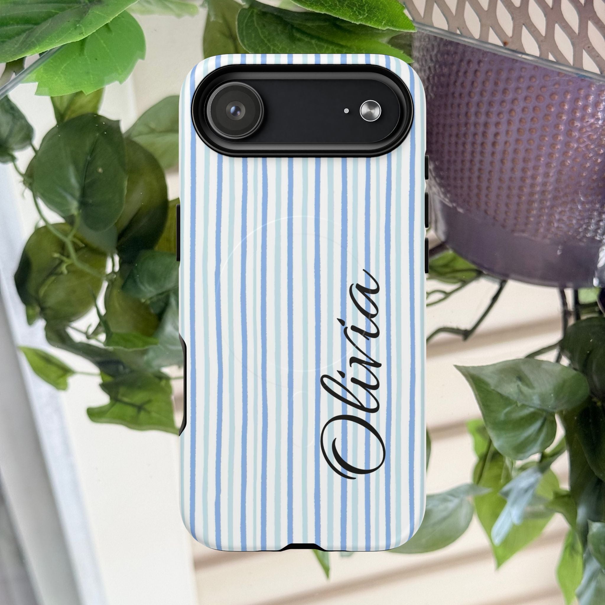 Personalized Light Blue Striped Tough Magnetic Phone Case