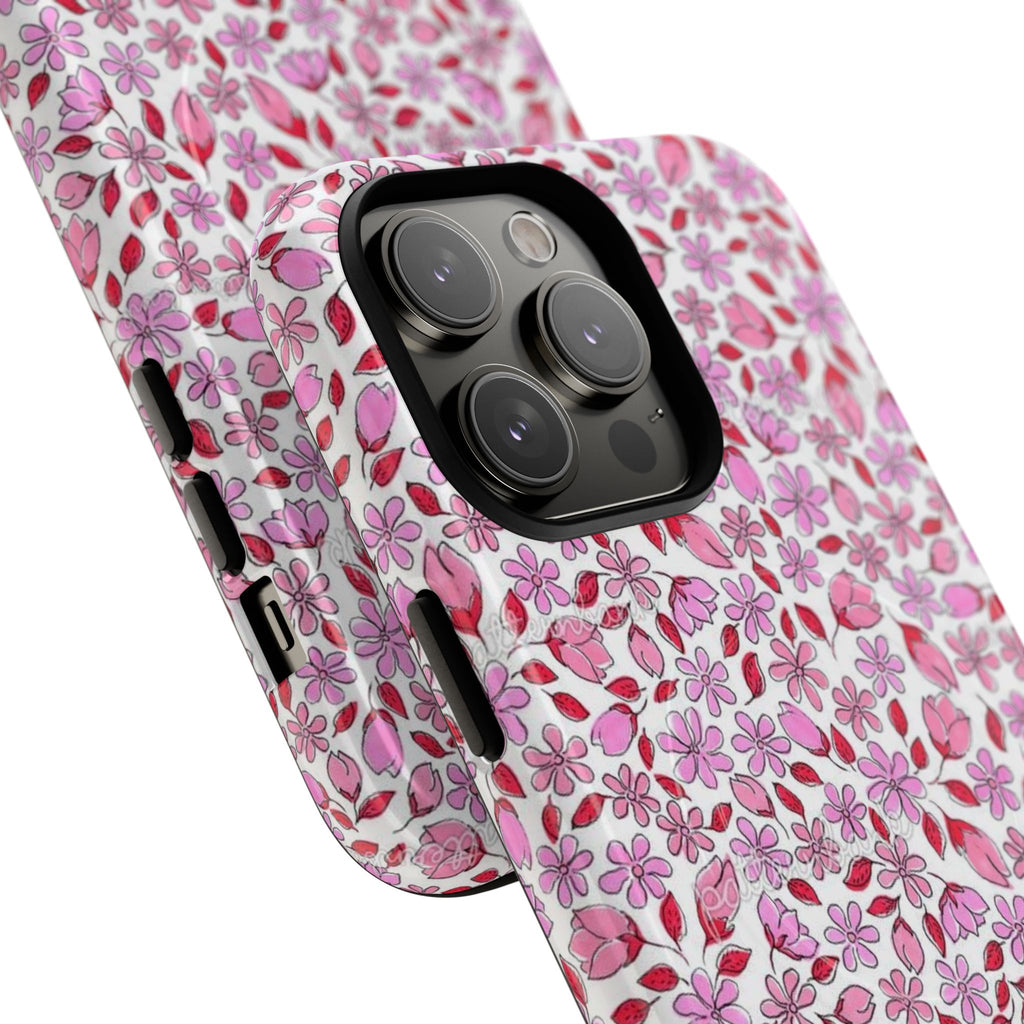 Personalizable Red and Pink Floral Tough Magnetic Case Customizable Phone Case