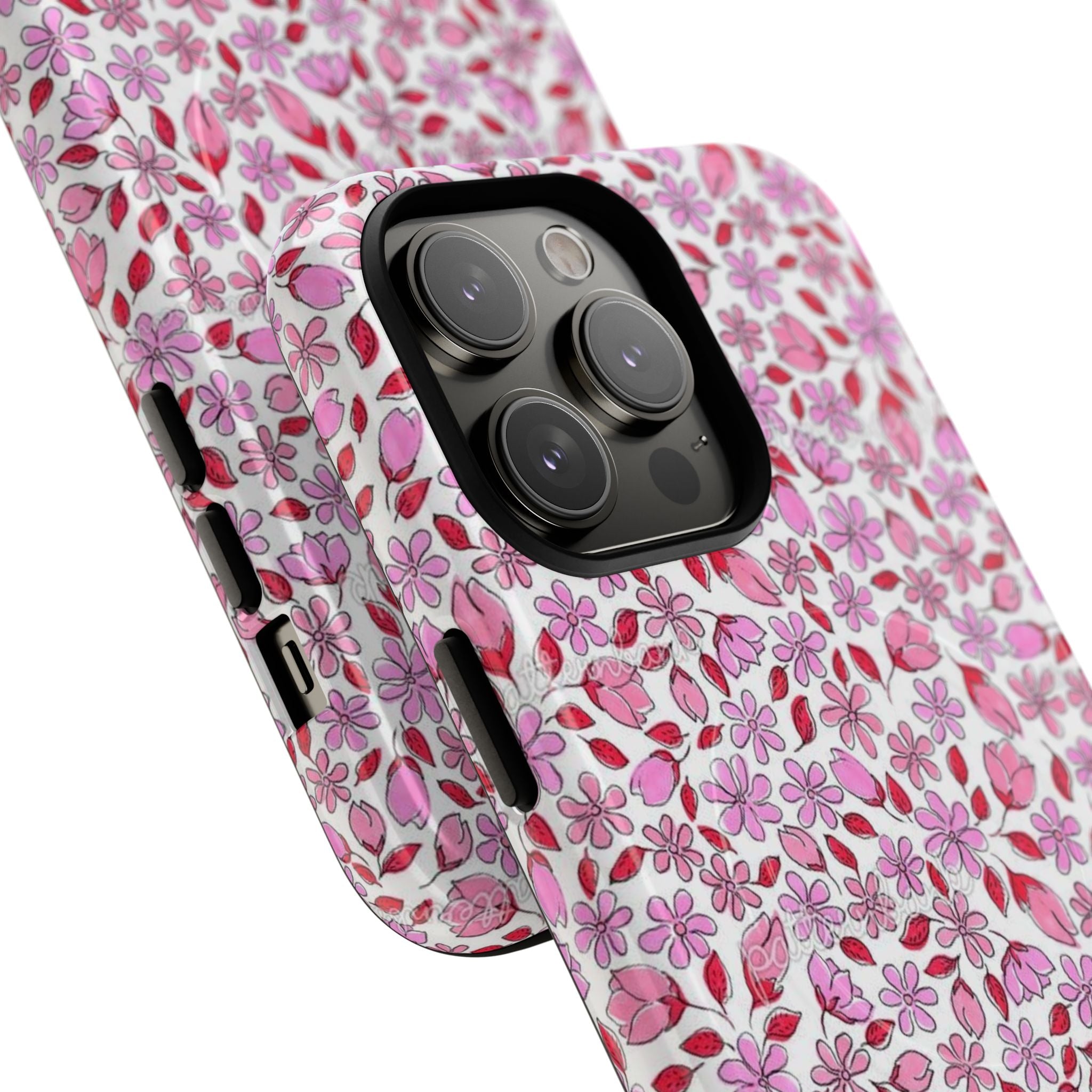 Personalizable Red and Pink Floral Tough Magnetic Case Customizable Phone Case