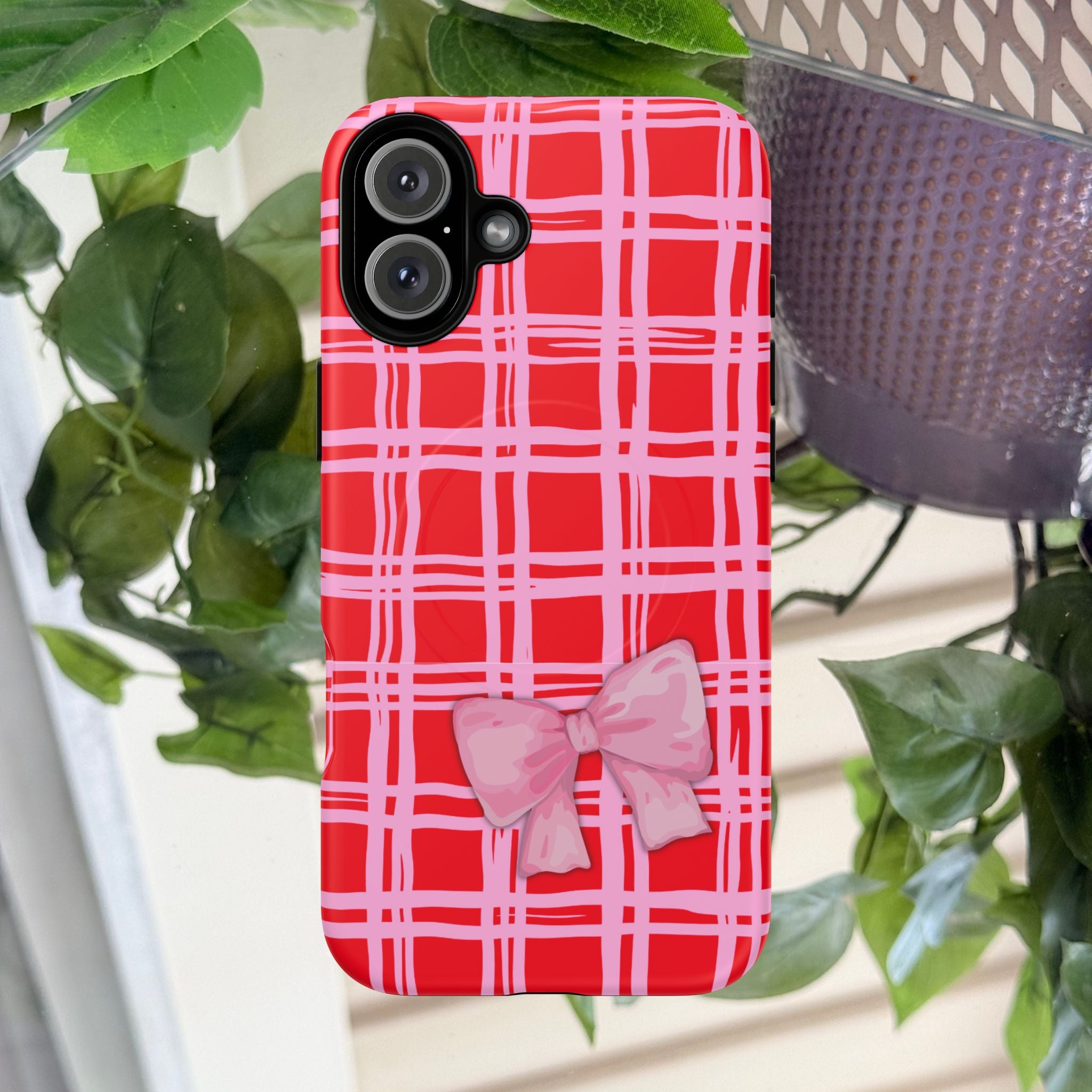 Pink Bow Red & Pink Pattern Tough Magnetic Case