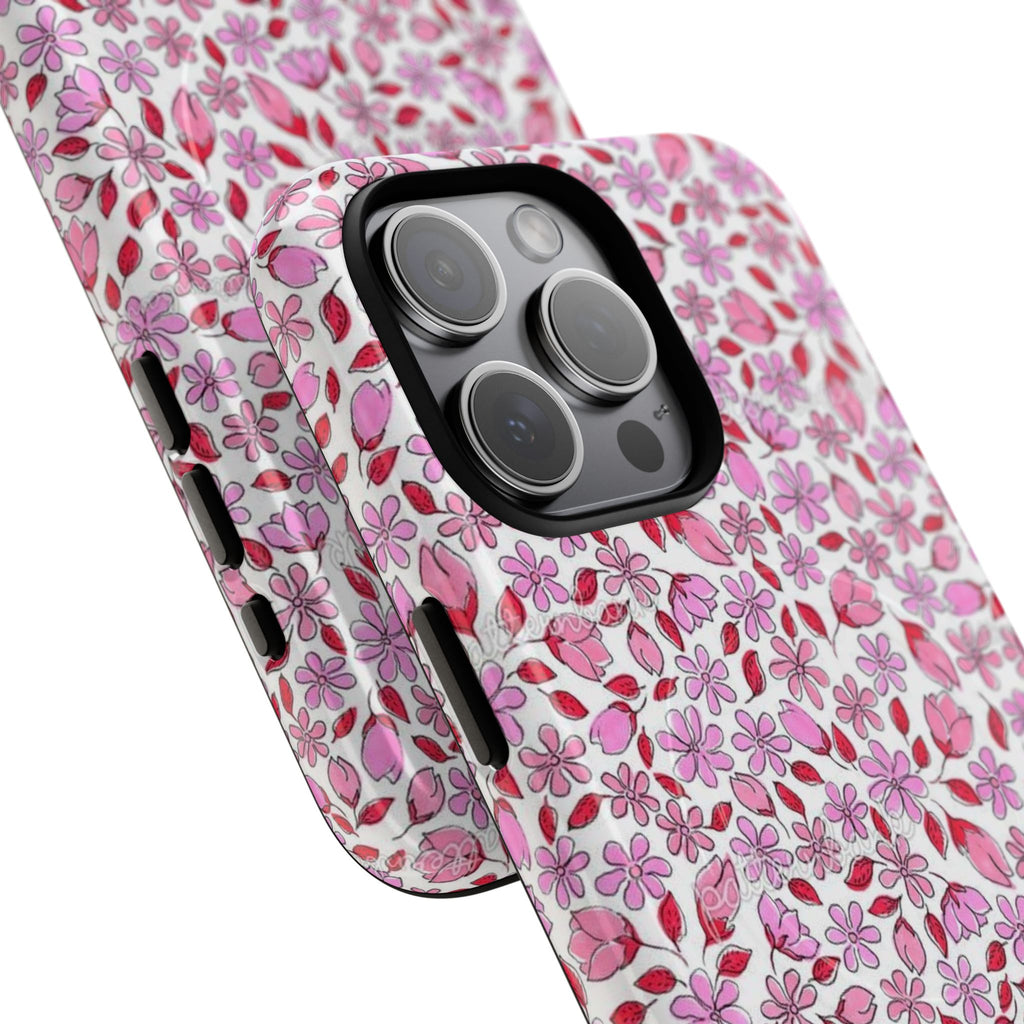 Personalizable Red and Pink Floral Tough Magnetic Case Customizable Phone Case