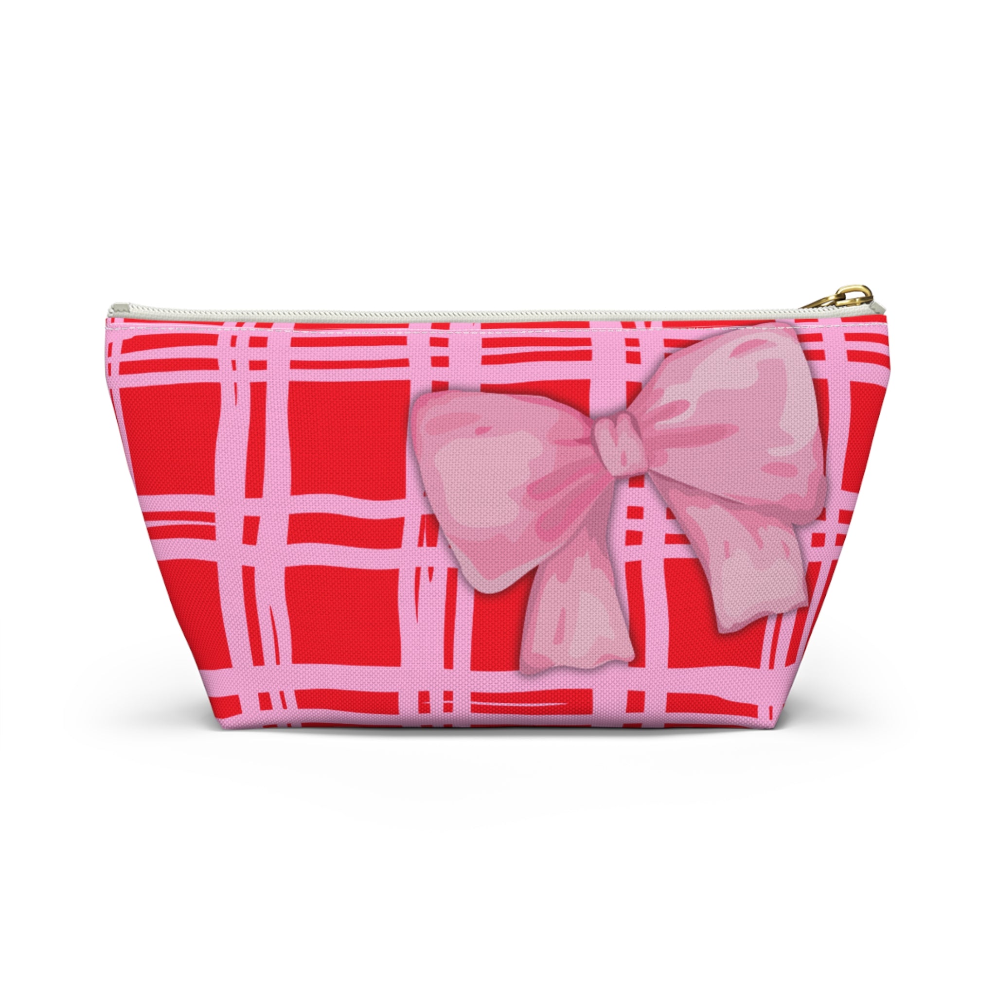 Preppy Pink Bow Red & Pink Pattern Accessory Pouch