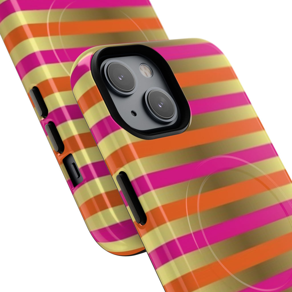 Bright Pink & Orange Striped Foil Gold Magnetic Phone Case