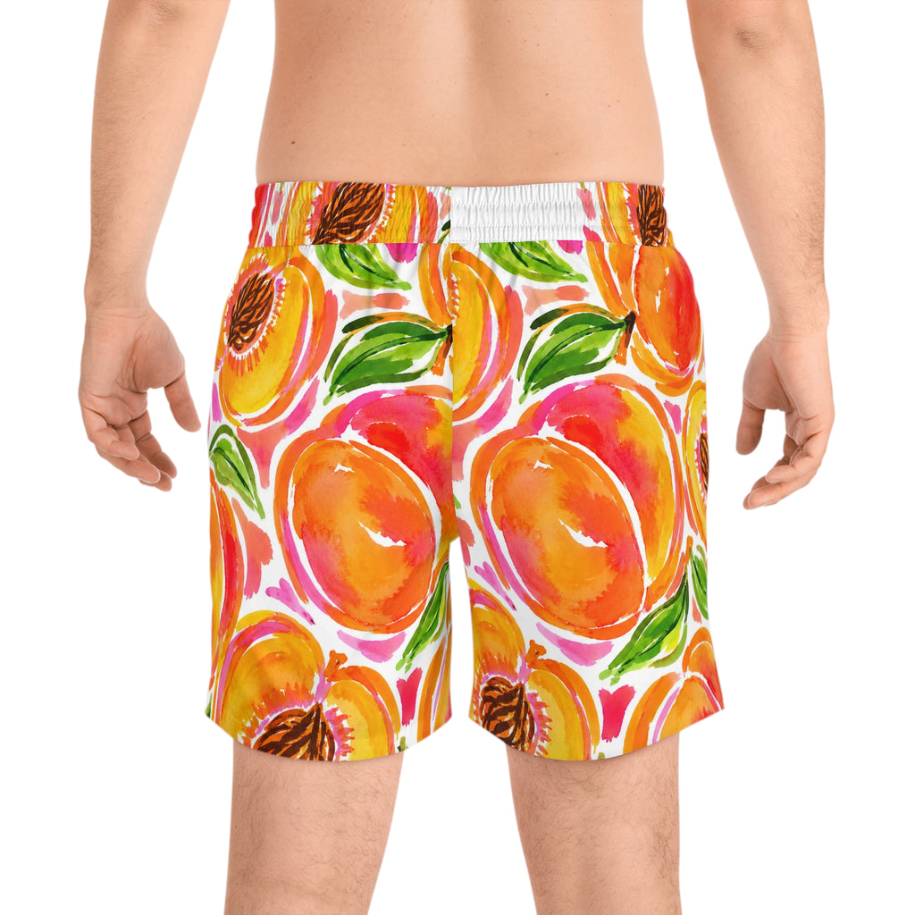 Peach Print Swim Shorts Men's Tropical Watercolor Beach Trunks