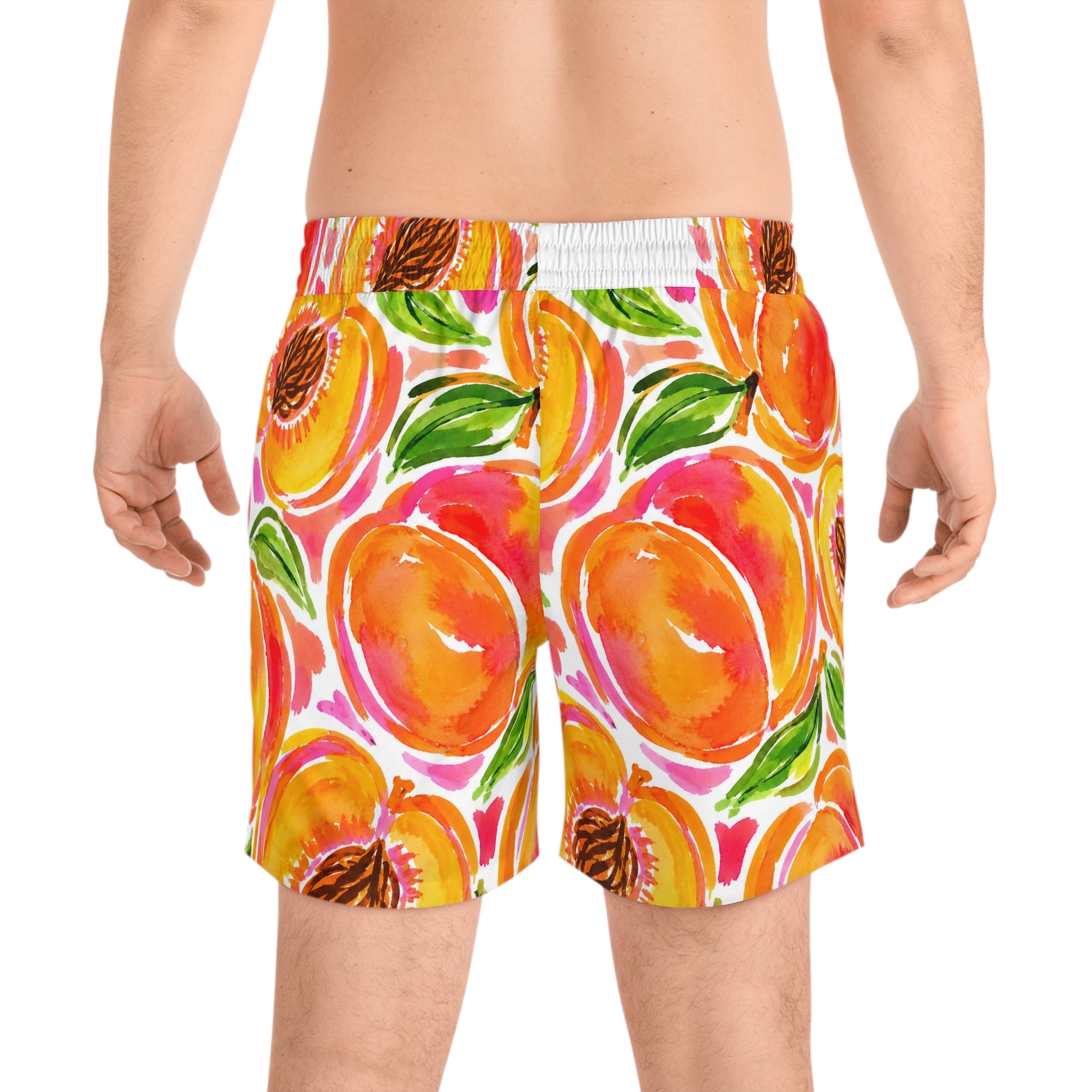Peach Print Swim Shorts Men's Tropical Watercolor Beach Trunks