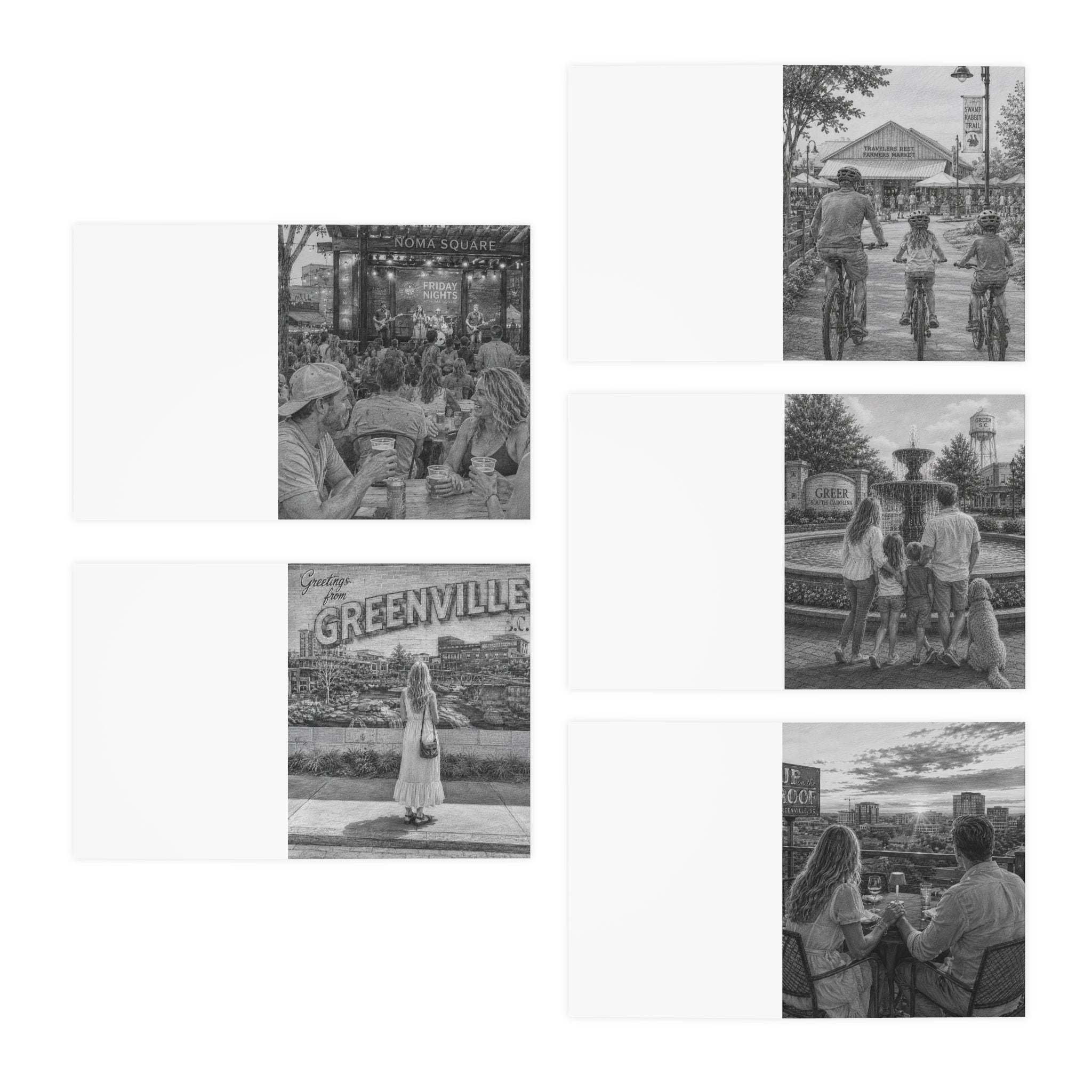 The 864 Upstate SC Greeting Cards (5-Pack) — Pencil Sketch Notecards, Blank Inside