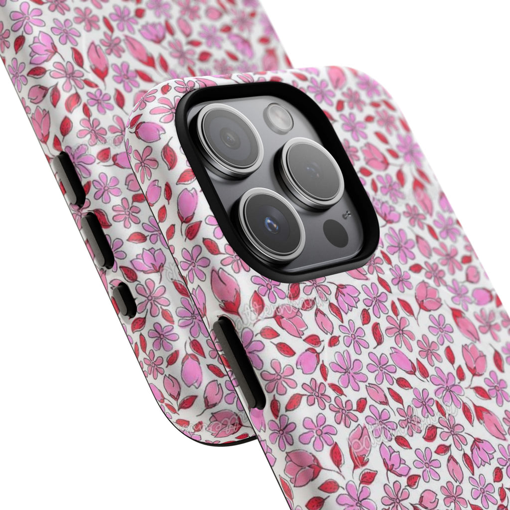 Personalizable Red and Pink Floral Tough Magnetic Case Customizable Phone Case