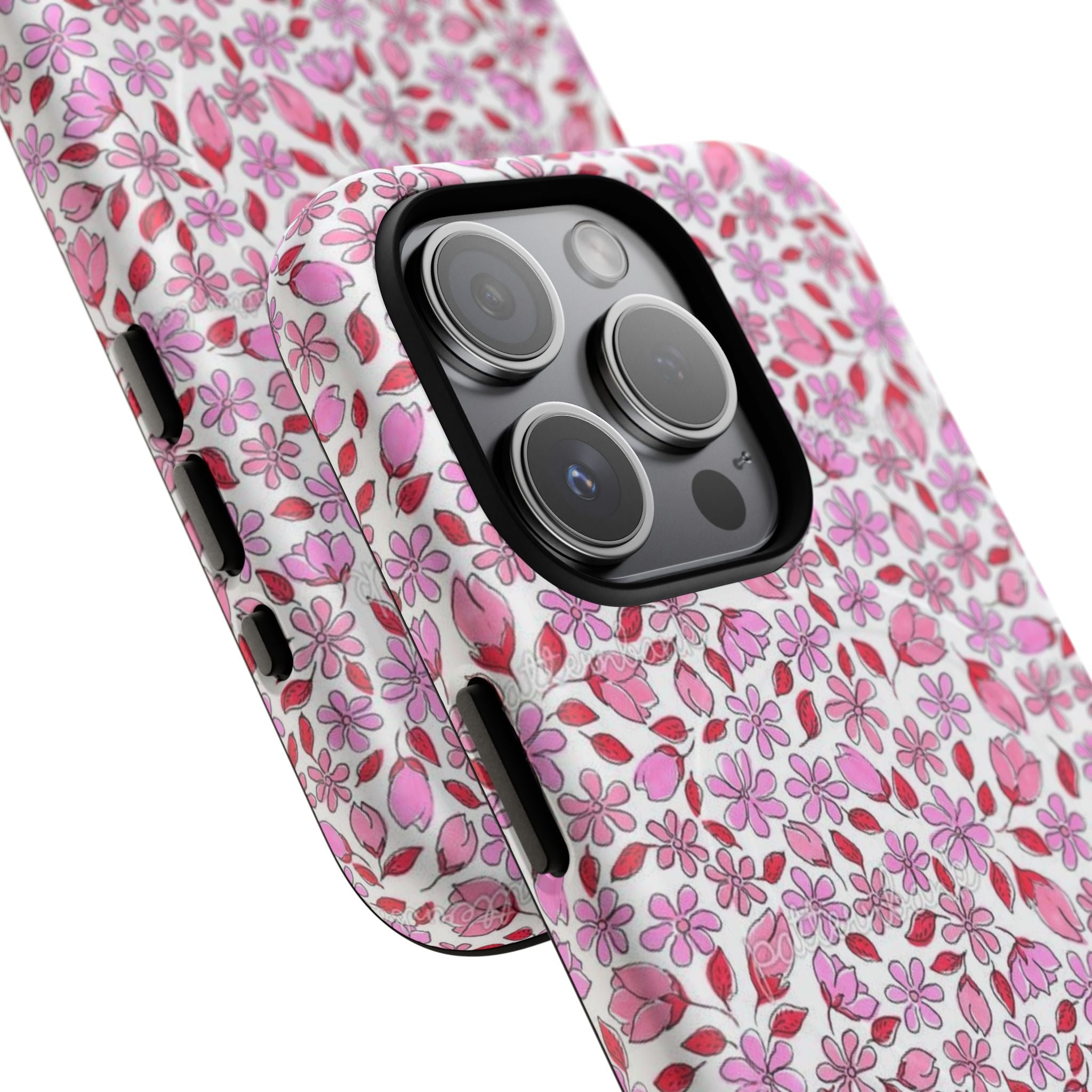 Personalizable Red and Pink Floral Tough Magnetic Case Customizable Phone Case
