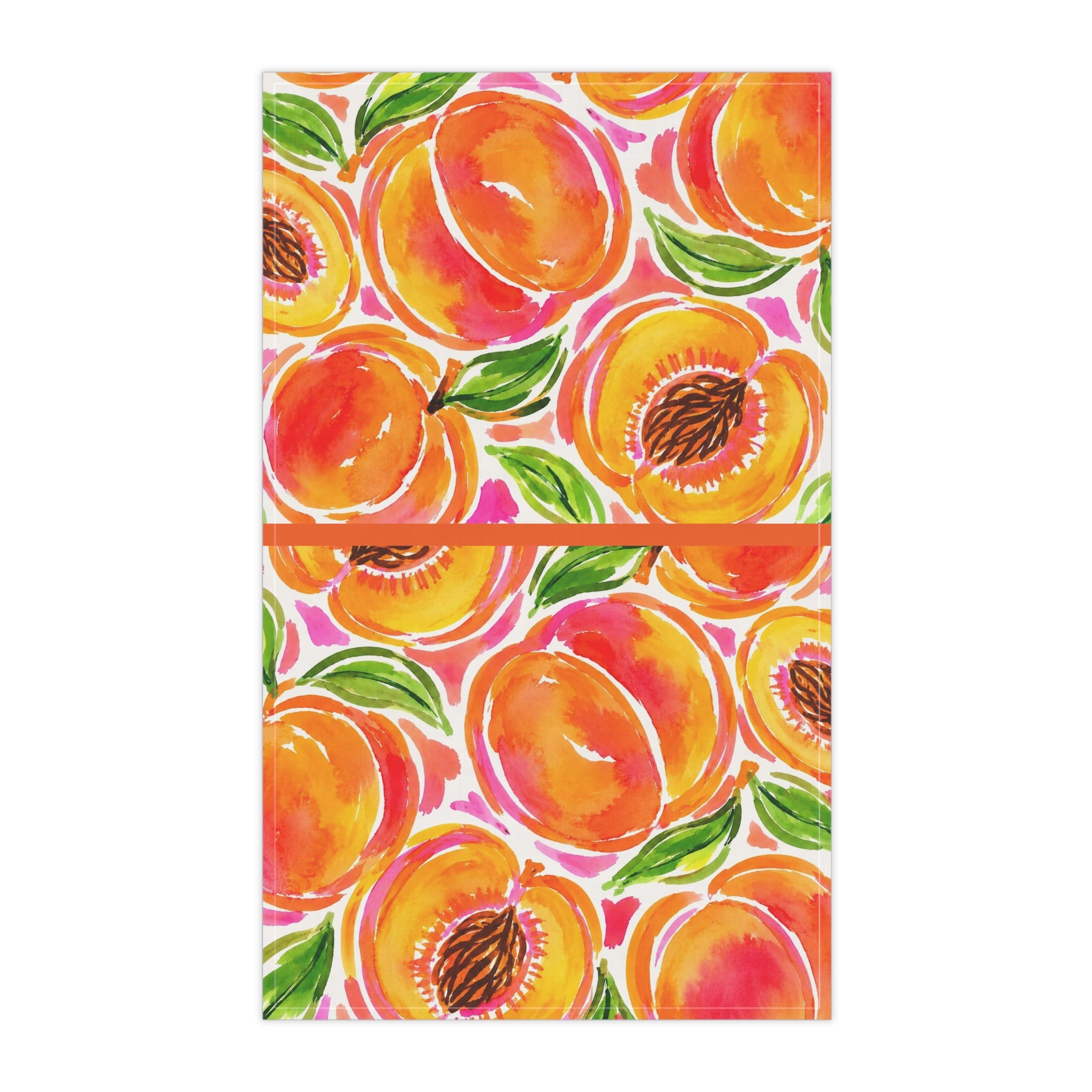 Peach Watercolor Cotton Tea Towel Bright Summer Kitchen Hand Towel