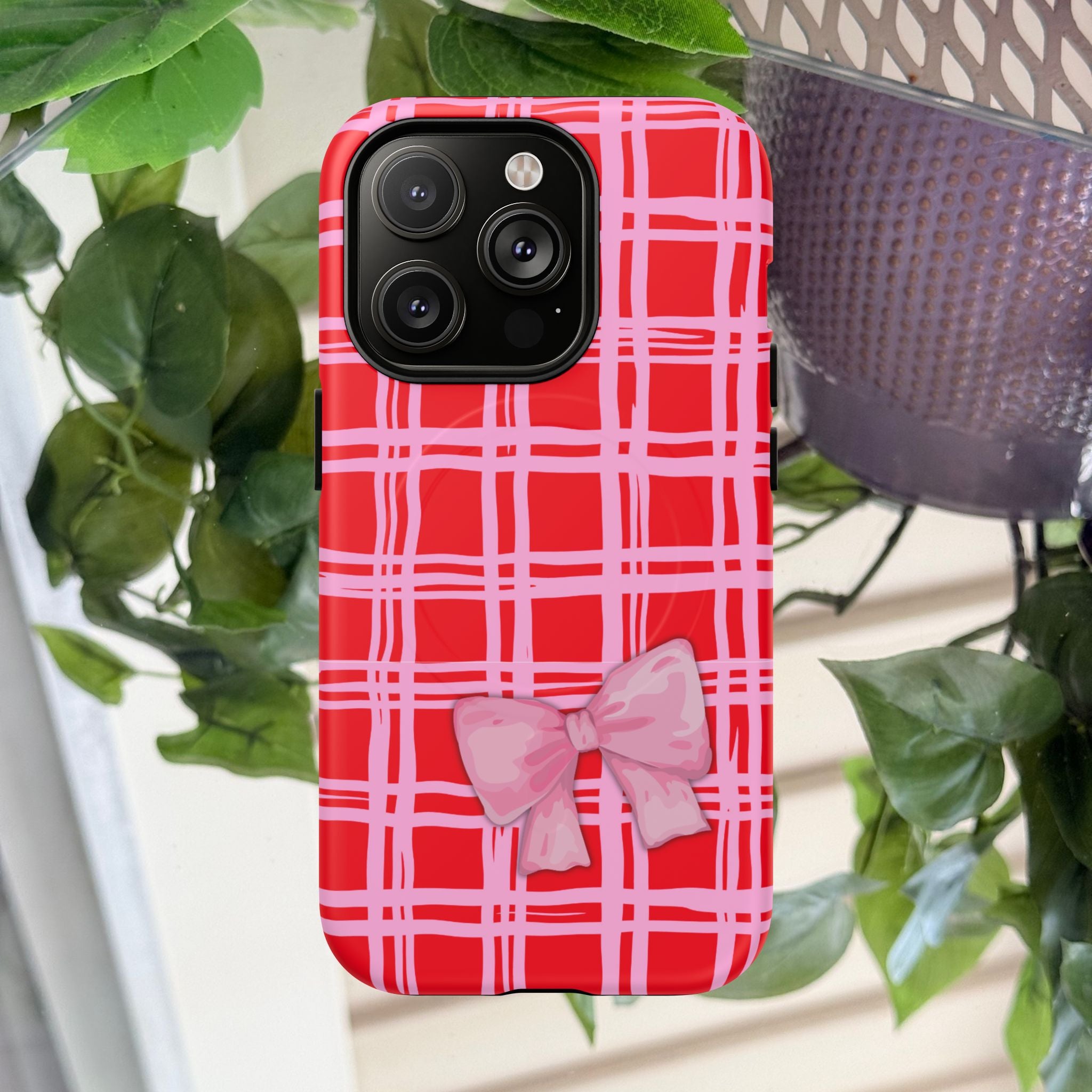 Pink Bow Red & Pink Pattern Tough Magnetic Case