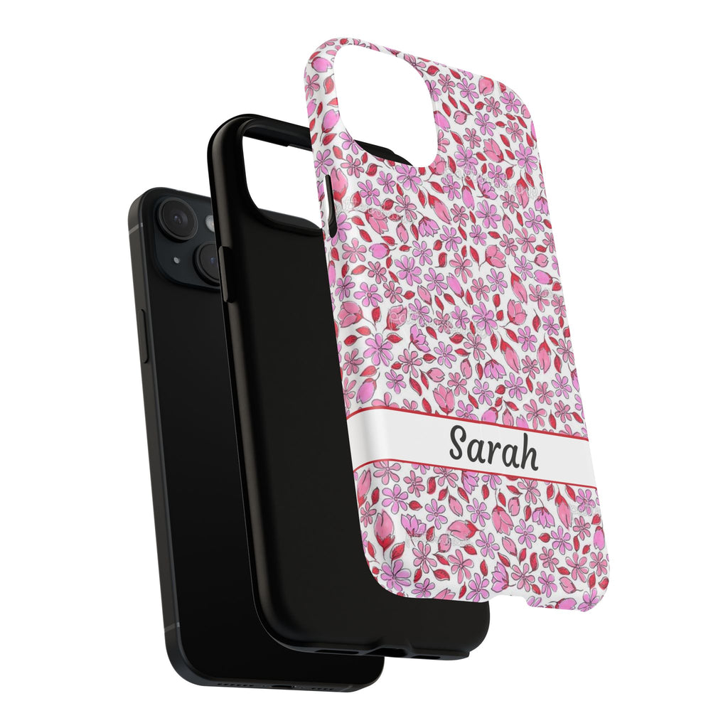 Personalizable Red and Pink Floral Tough Magnetic Case Customizable Phone Case