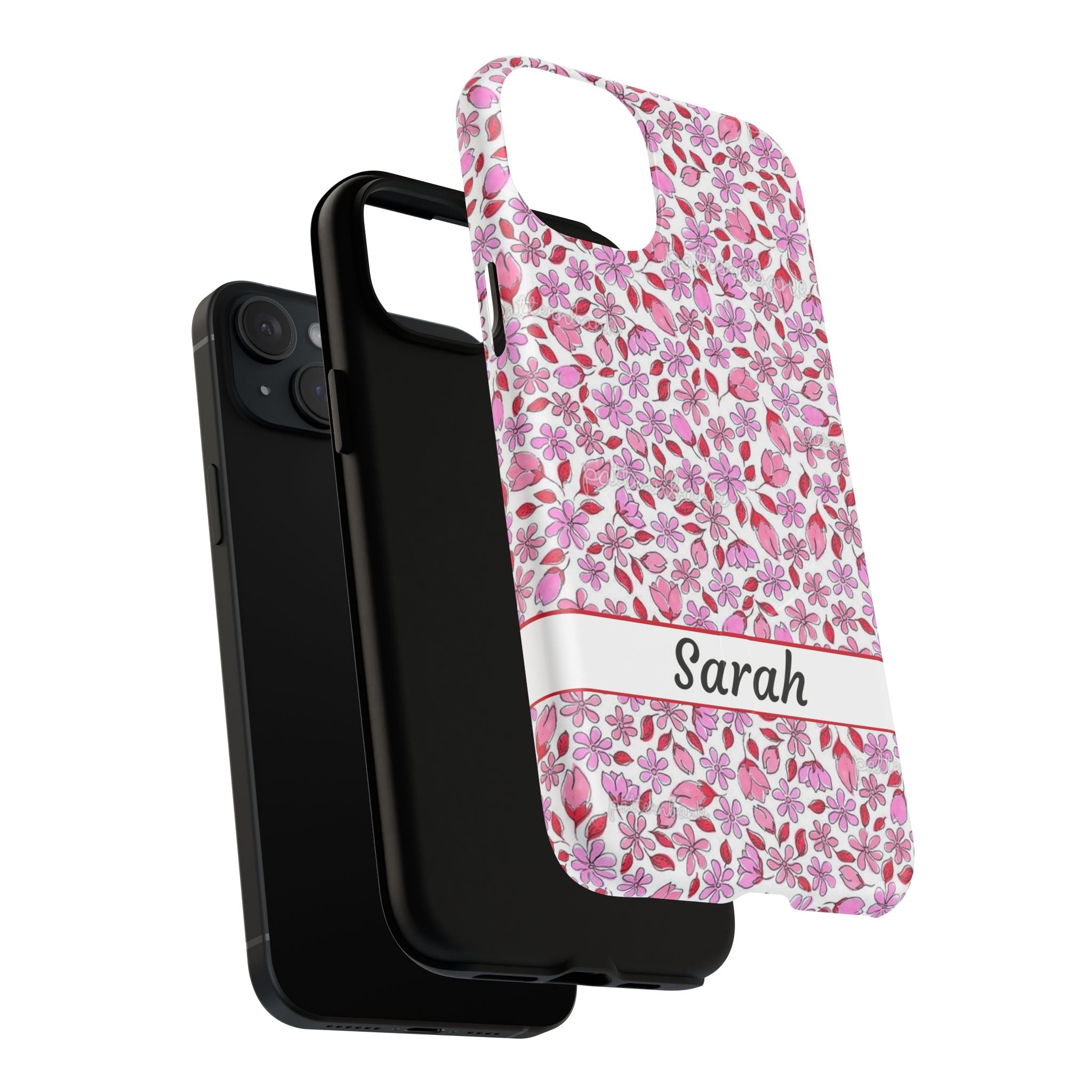 Personalizable Red and Pink Floral Tough Magnetic Case Customizable Phone Case