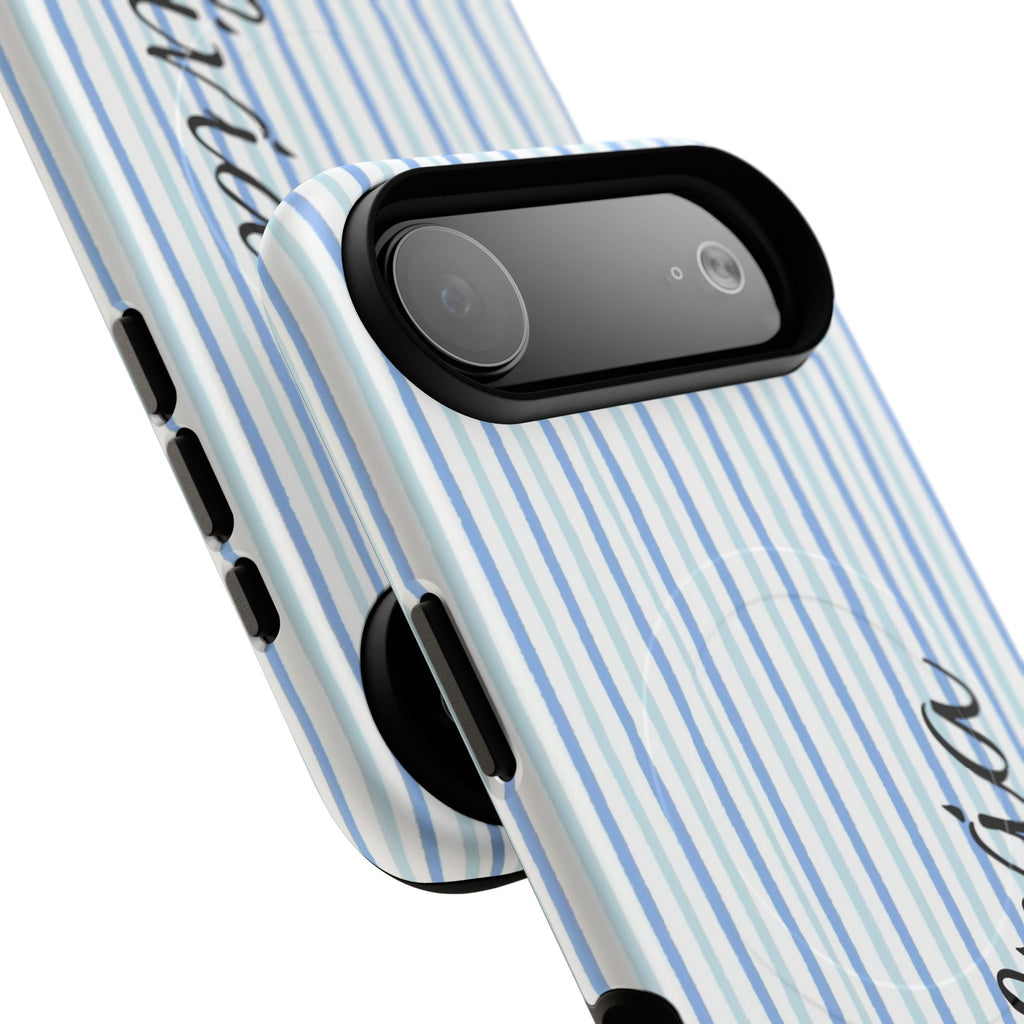 Personalized Light Blue Striped Tough Magnetic Phone Case