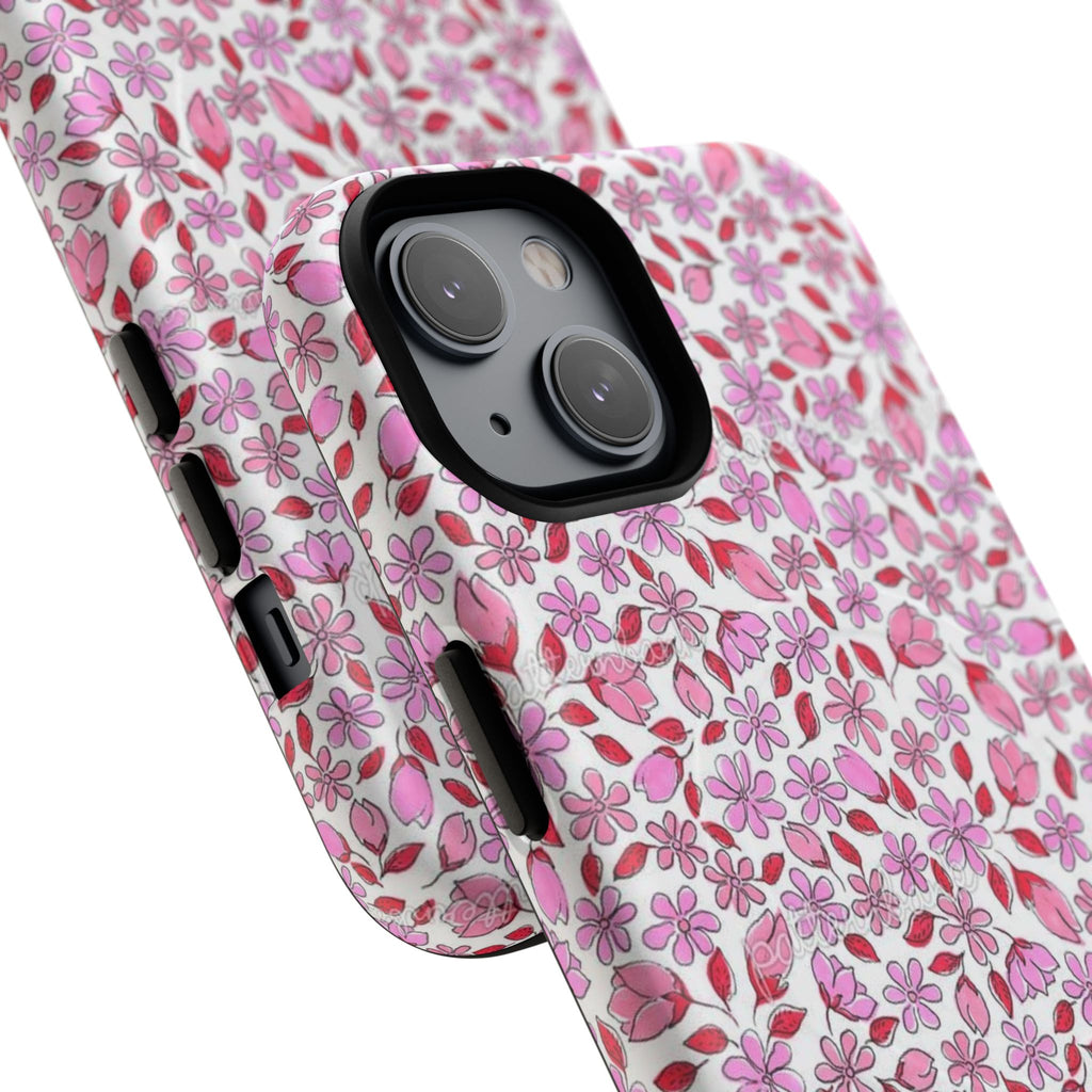 Personalizable Red and Pink Floral Tough Magnetic Case Customizable Phone Case