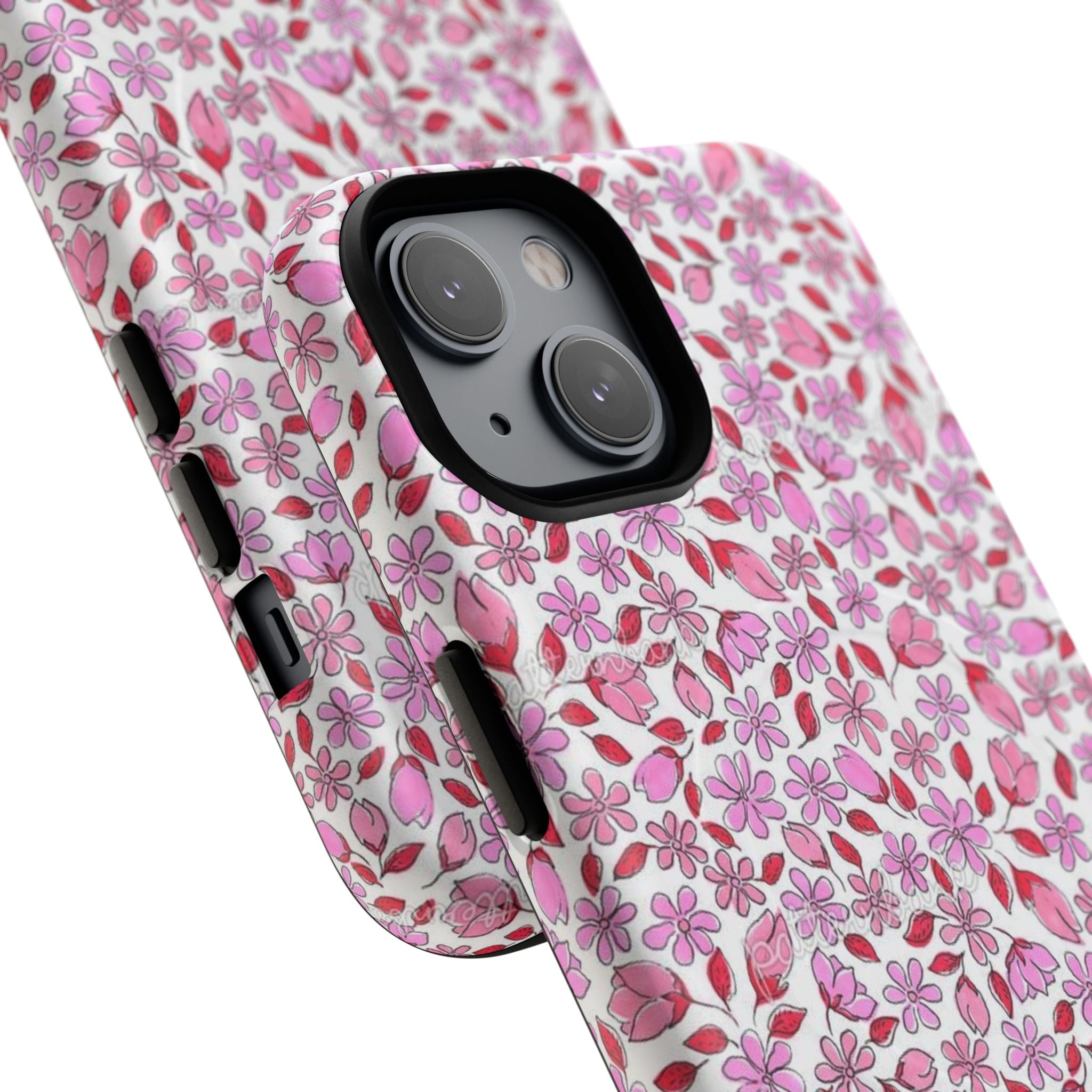 Personalizable Red and Pink Floral Tough Magnetic Case Customizable Phone Case