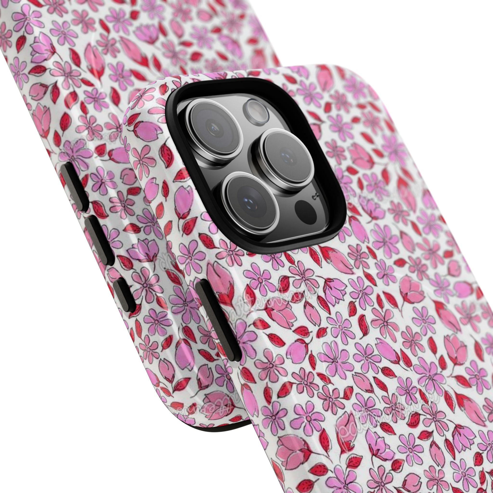 Personalizable Red and Pink Floral Tough Magnetic Case Customizable Phone Case