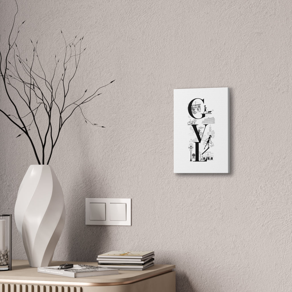 Greenville SC City Vibes Canvas Wall Art  ‘GVL’ Fashion & Travel Silhouette Print