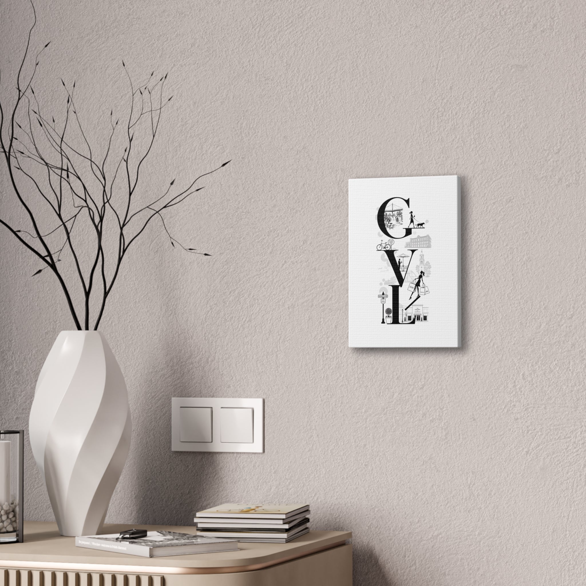Greenville SC City Vibes Canvas Wall Art  ‘GVL’ Fashion & Travel Silhouette Print