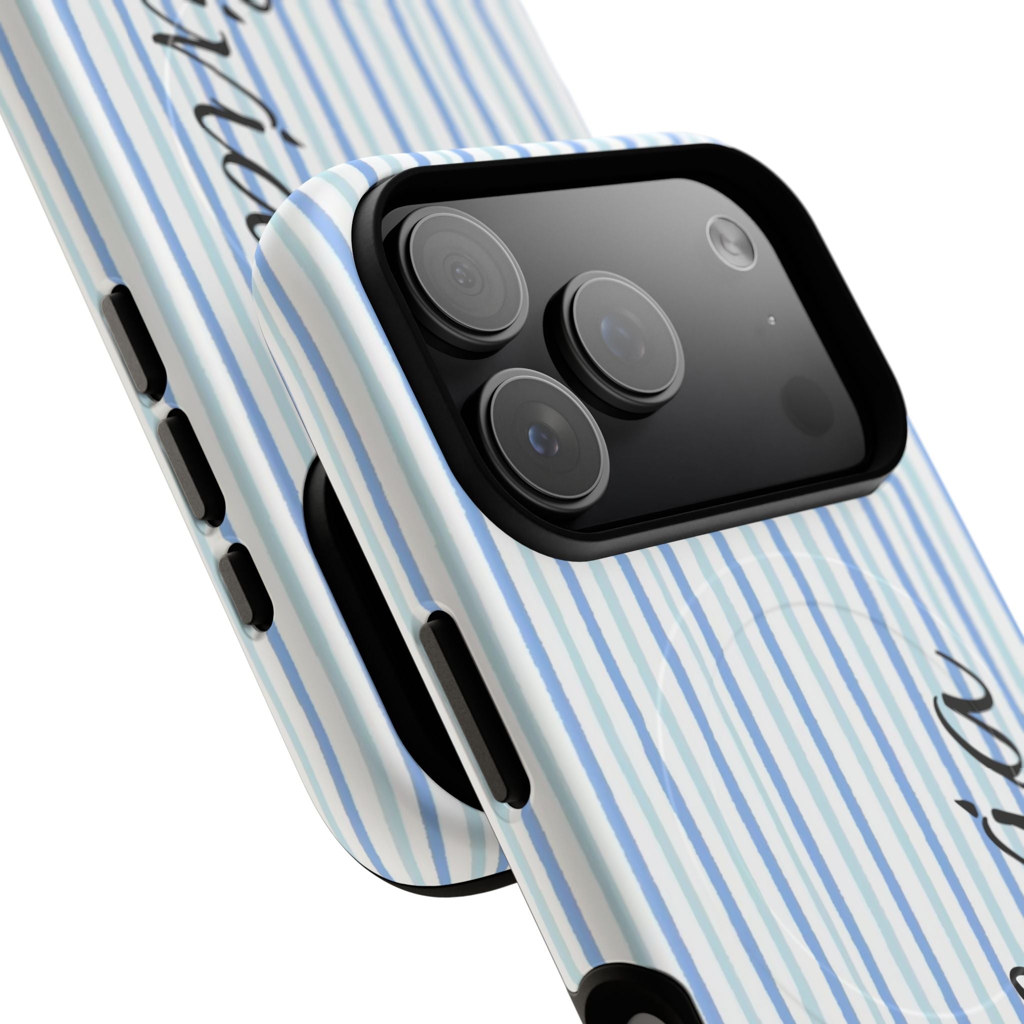 Personalized Light Blue Striped Tough Magnetic Phone Case
