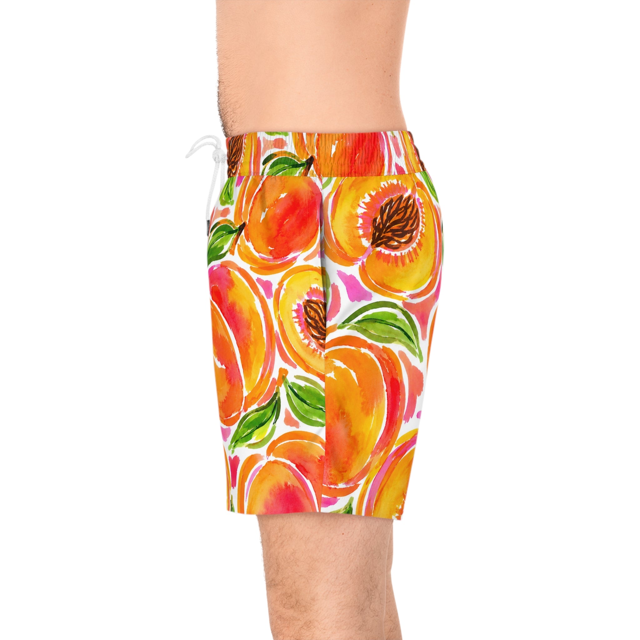 Peach Print Swim Shorts Men's Tropical Watercolor Beach Trunks