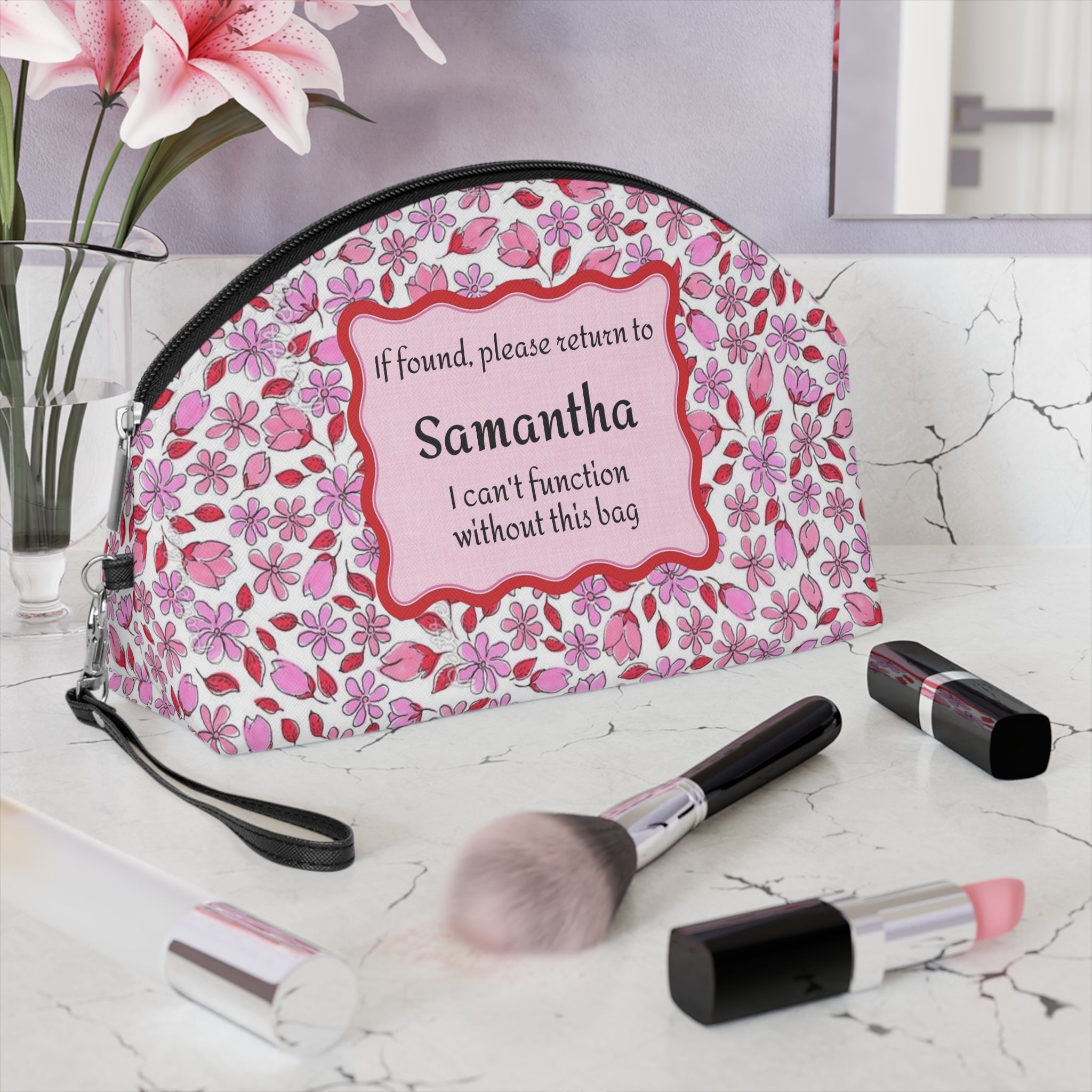 Floral Cosmetic Bag | "Pretty Little Things" | "If found, return to ___" | Travel Makeup Pouch
