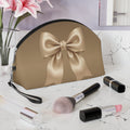 Gold Satin Bow Makeup Bag — Elegant Cosmetic Pouch for Travel & Gifts