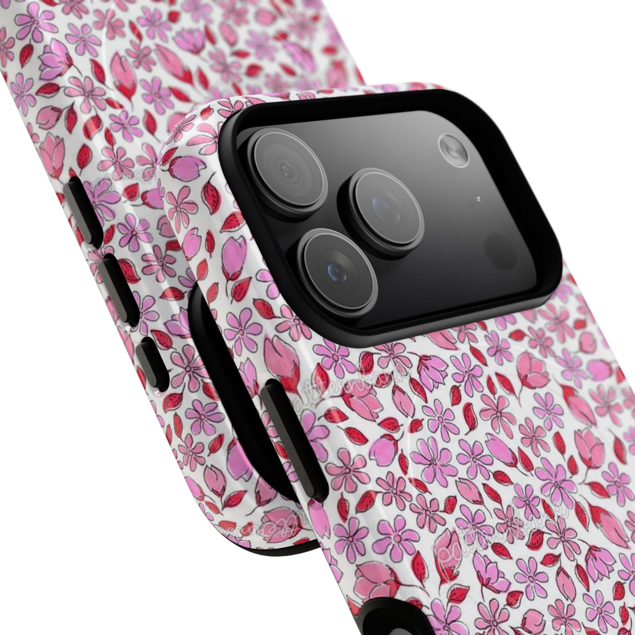 Personalizable Red and Pink Floral Tough Magnetic Case Customizable Phone Case