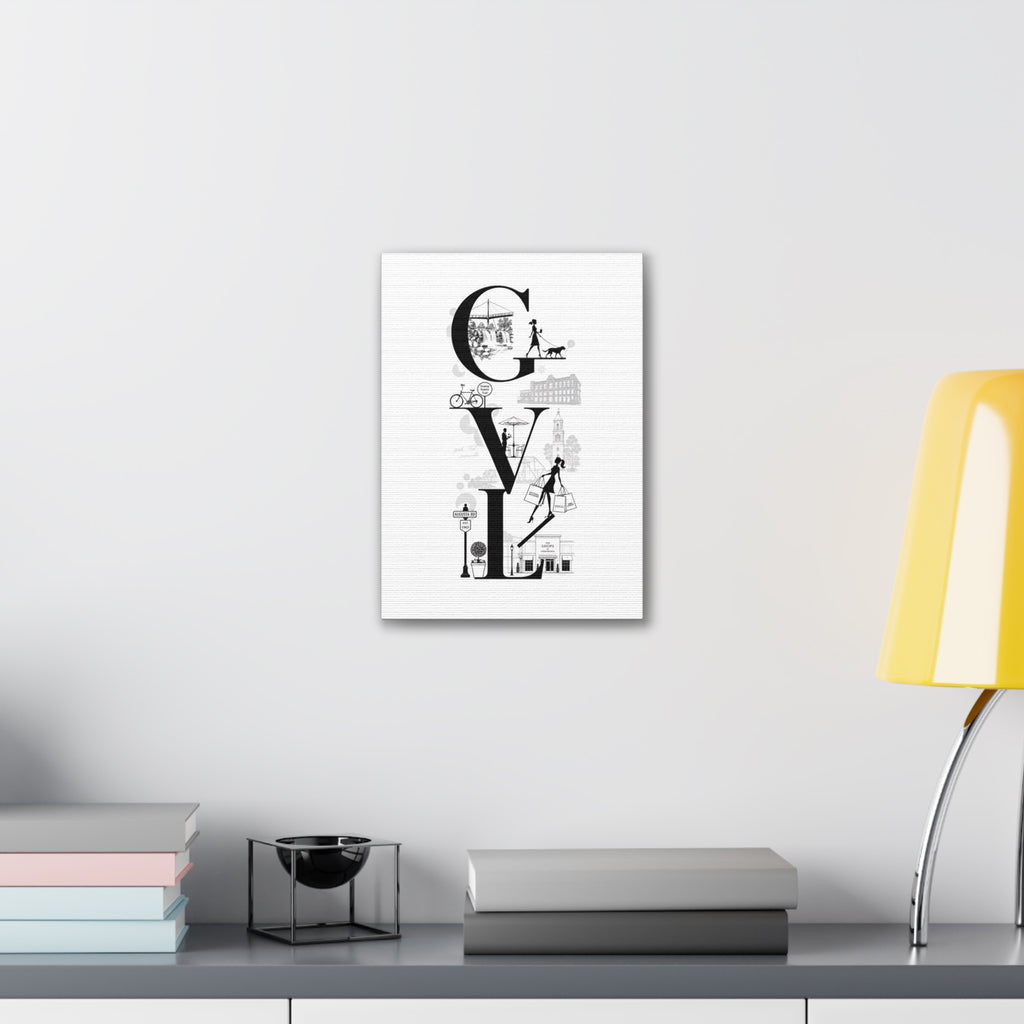 Greenville SC City Vibes Canvas Wall Art  ‘GVL’ Fashion & Travel Silhouette Print